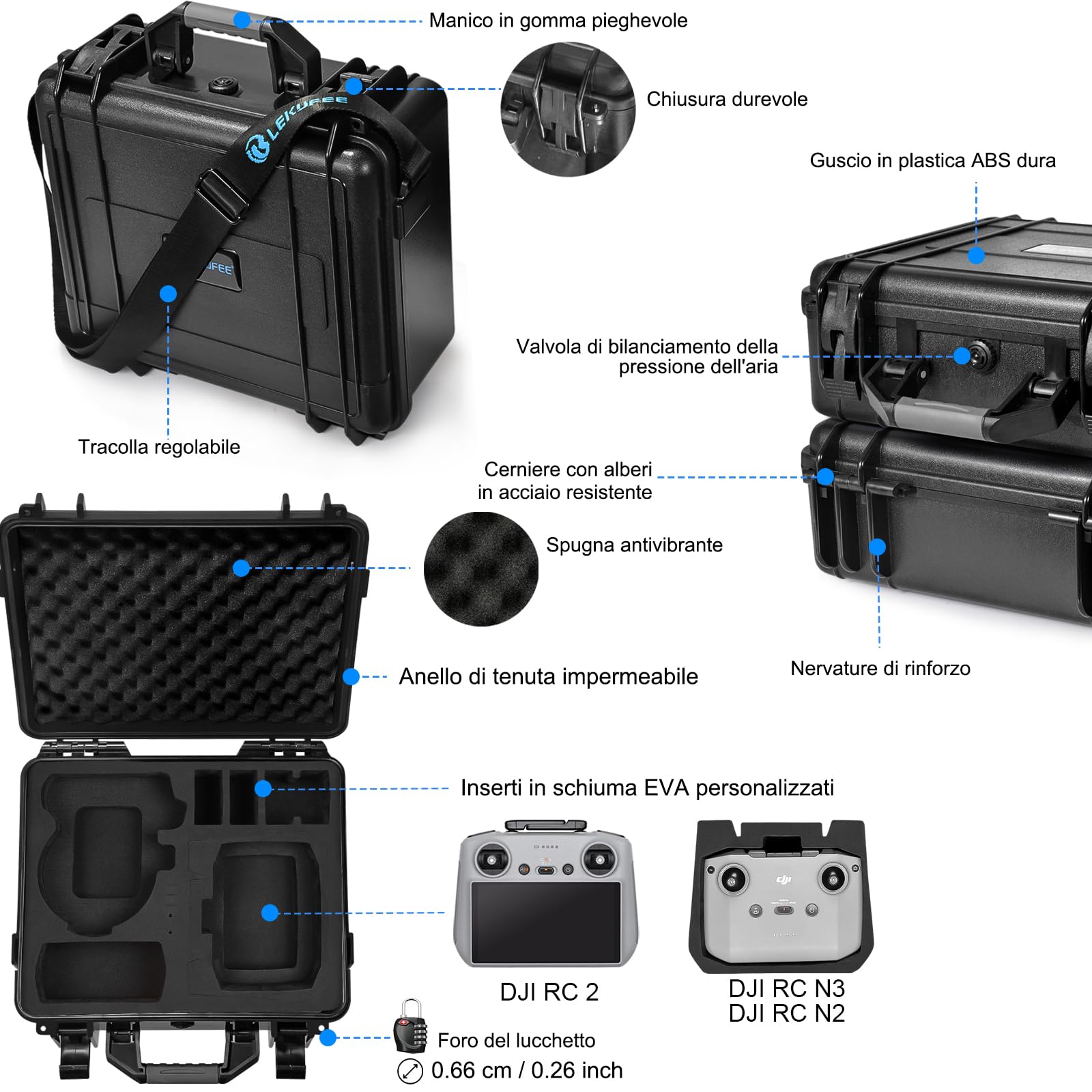 LEKUFEE Custodia Rigida Impermeabile per DJI Flip Drone(DJI RC N3),Combo Fly More, Batteria (9 pezzi), Hub di ricarica e altri accessori (solo valigia)