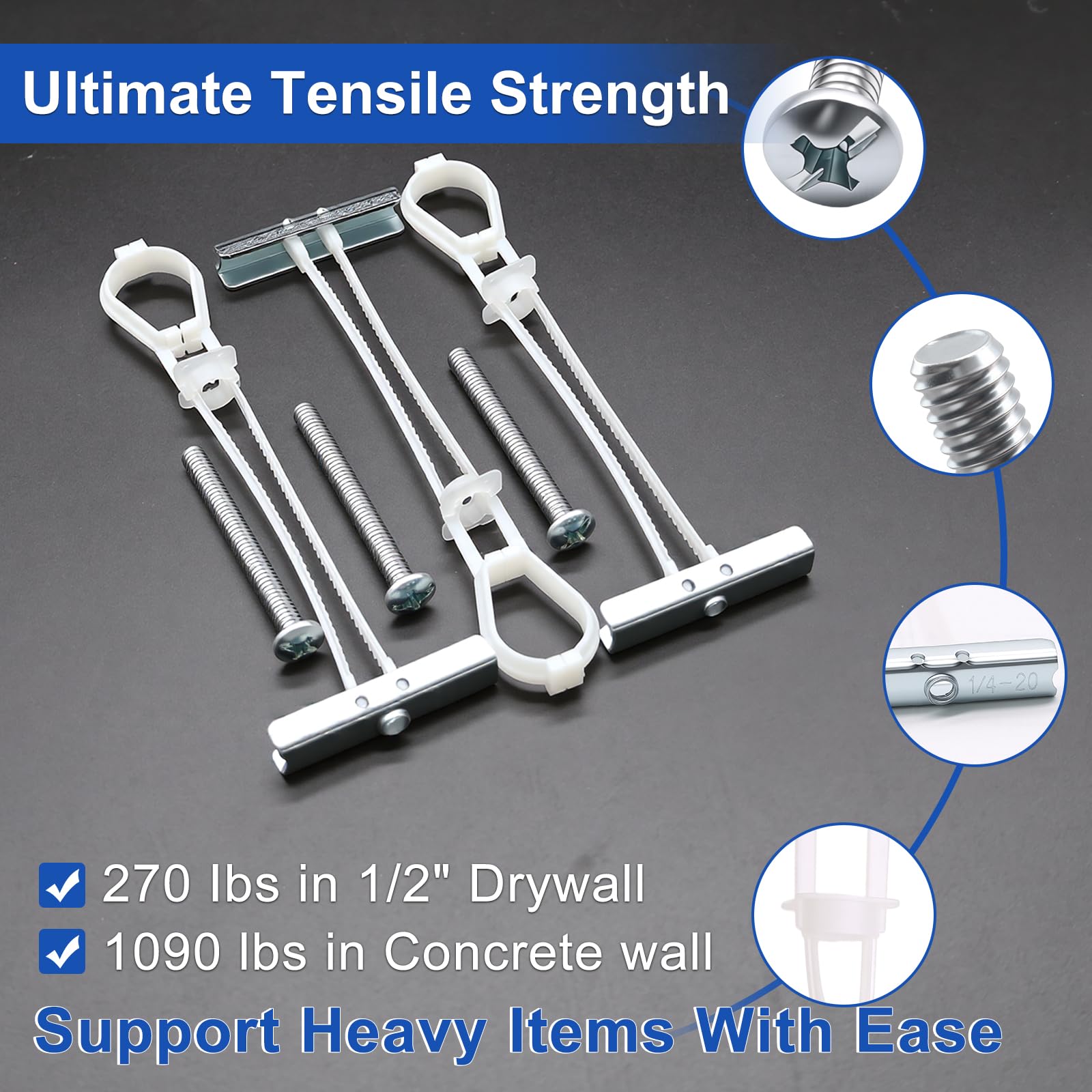 Taiss Drywall Anchors - 265lb Heavy Duty Toggle Bolts -4 Taiss Drywall Anchors - 265lb Heavy Duty Toggle Bolts -4