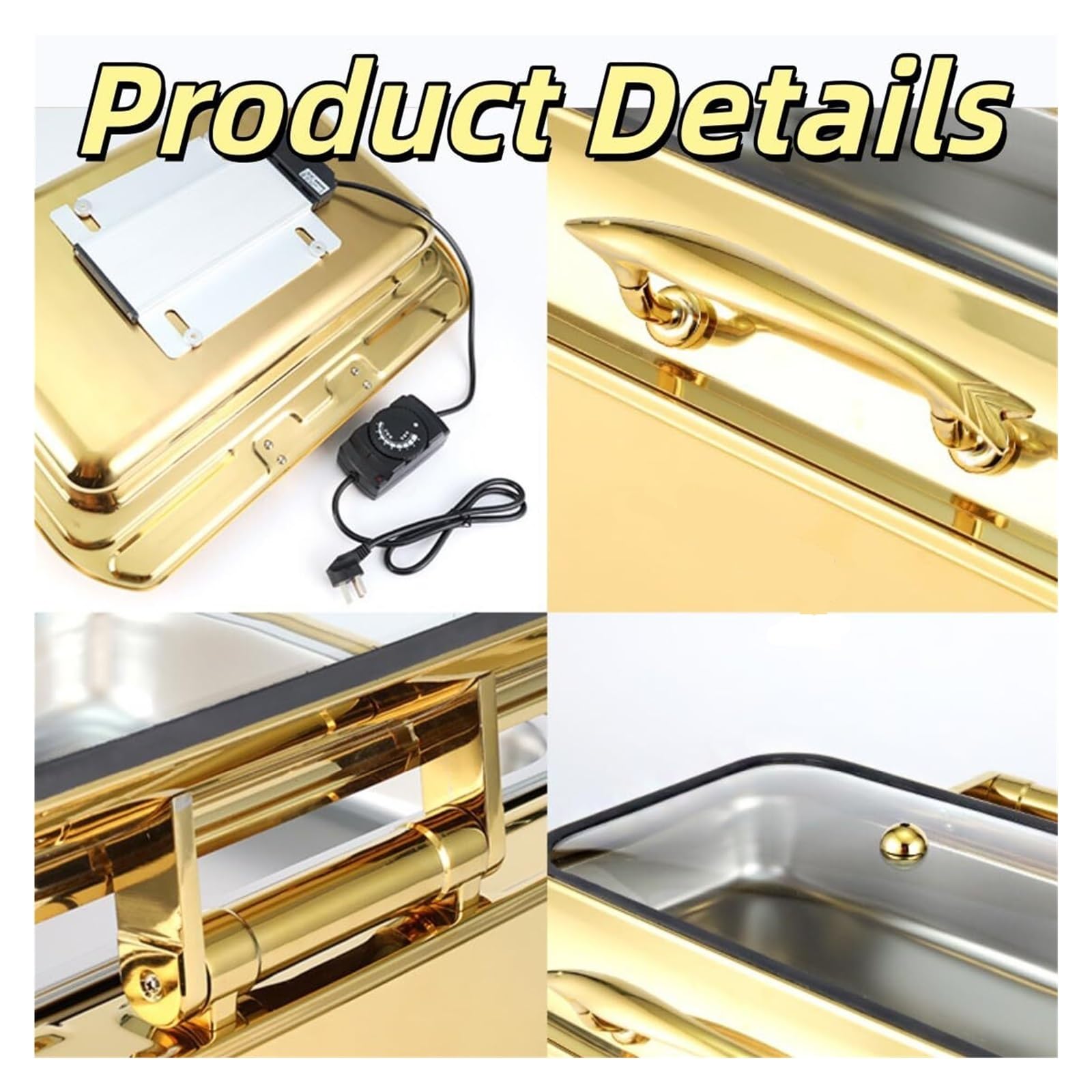 Set scaldavivande e scalda Buffet rettangolari da 9 Litri | Con scaldavivande elettrico in acciaio inossidabile lucidato a specchio, perfetto for le feste(Silver)