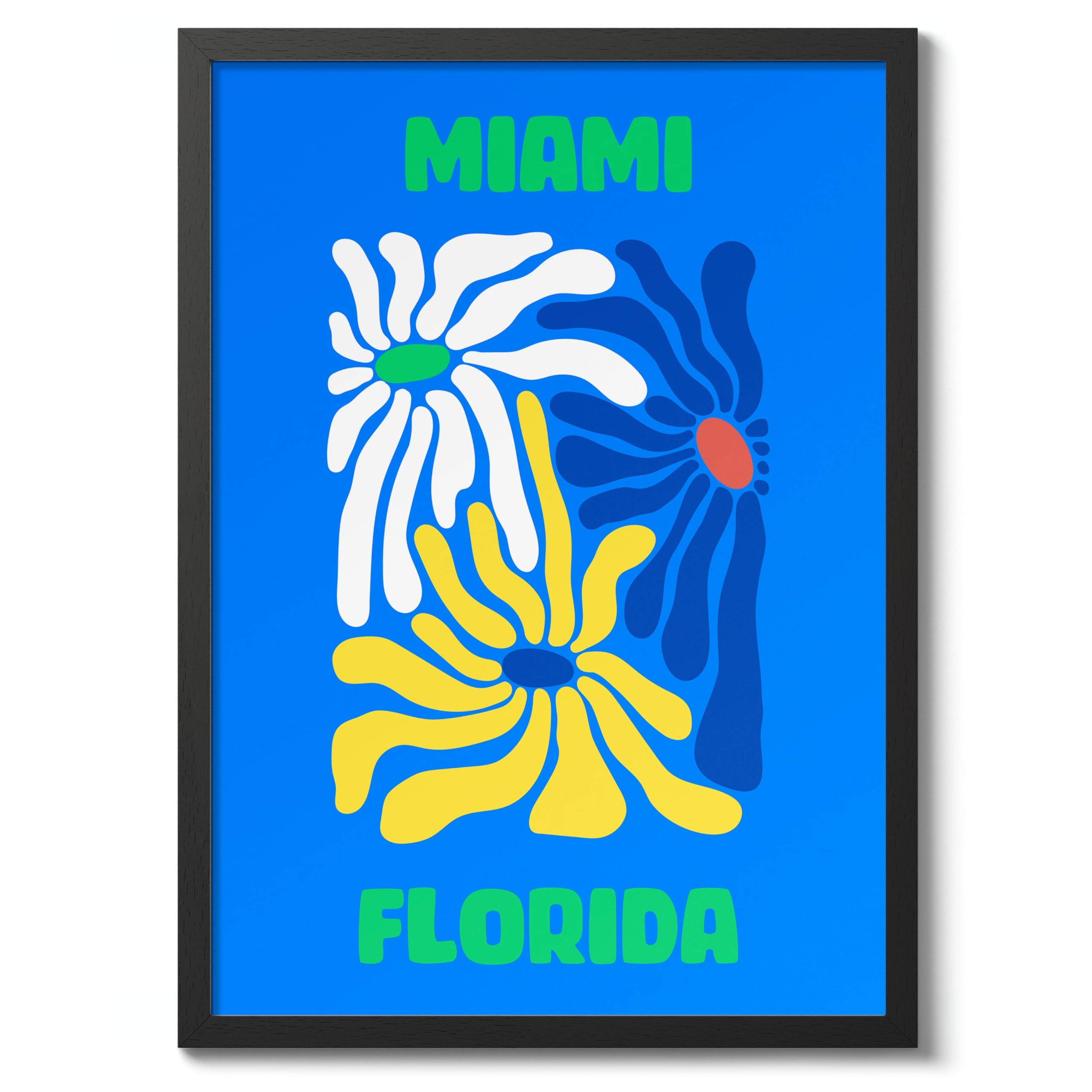 Miami Travel Poster, Colourful Abstract Preppy Minimalist Room Decor Wall Art Print, Archival Matte, A1 (Black Frame) - 84.1x59.4cm