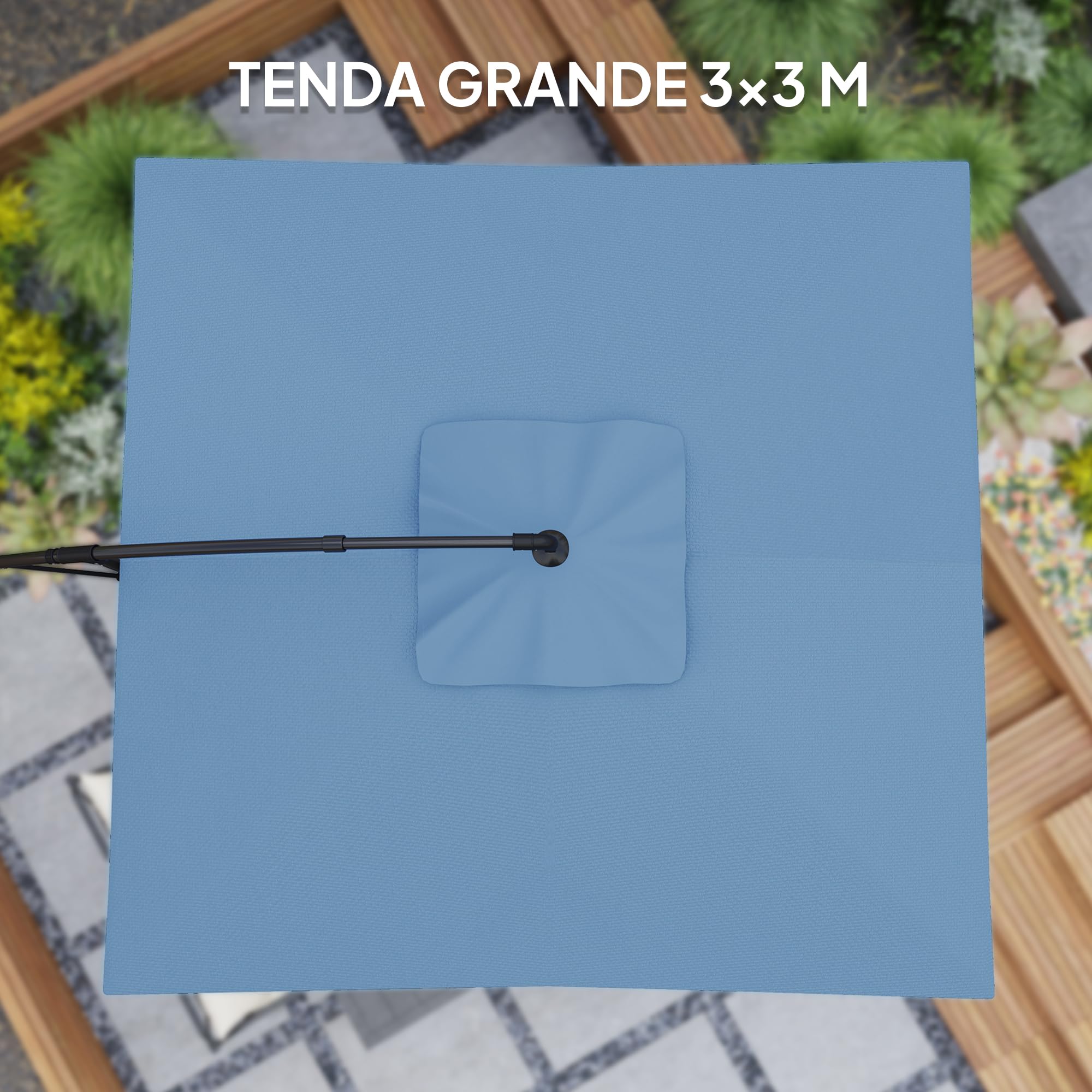 Outsunny Ombrellone Decentrato 3x3.25m con Tettuccio Regolabile a 360°, Base a Croce, Prese d'Aria e Manovella, Ombrellone da Giardino Inclinabile in Metallo, per Cortile, Terrazza, UV50+