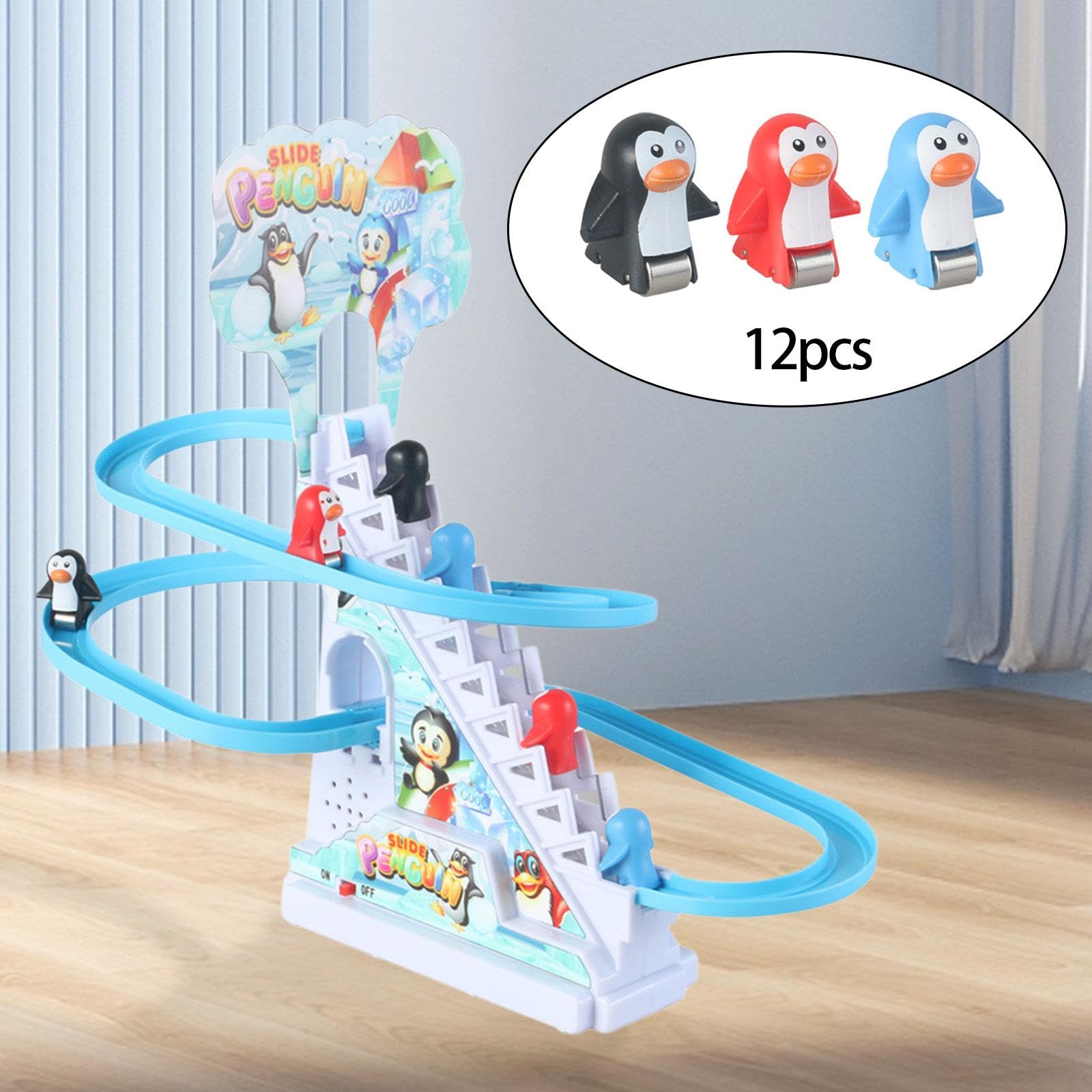 MERIGLARE Slide Stairs Toy Spare Part Electric Tracks Game Parts Replace Roller Coaster Toy Accessories for Indoor Outdoor Boys Girls Birthday Gifts, 12pcs Penguin