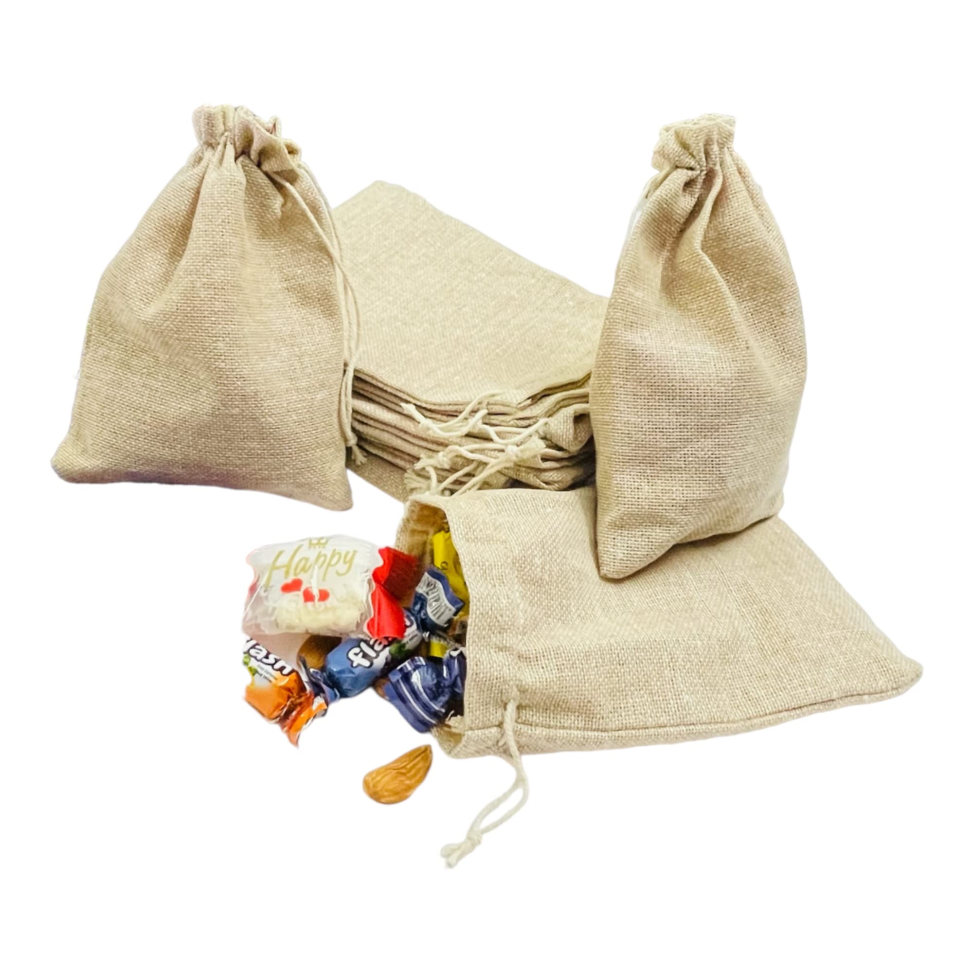 KRIWIN Ten Cotton Jute Drawstring Closure Small Size Gift Potli Bags Pouches(17.78 X 12.5 cm; Beige) (10) (B0C3481KXQ) Amazon Price History, Amazon Price Tracker