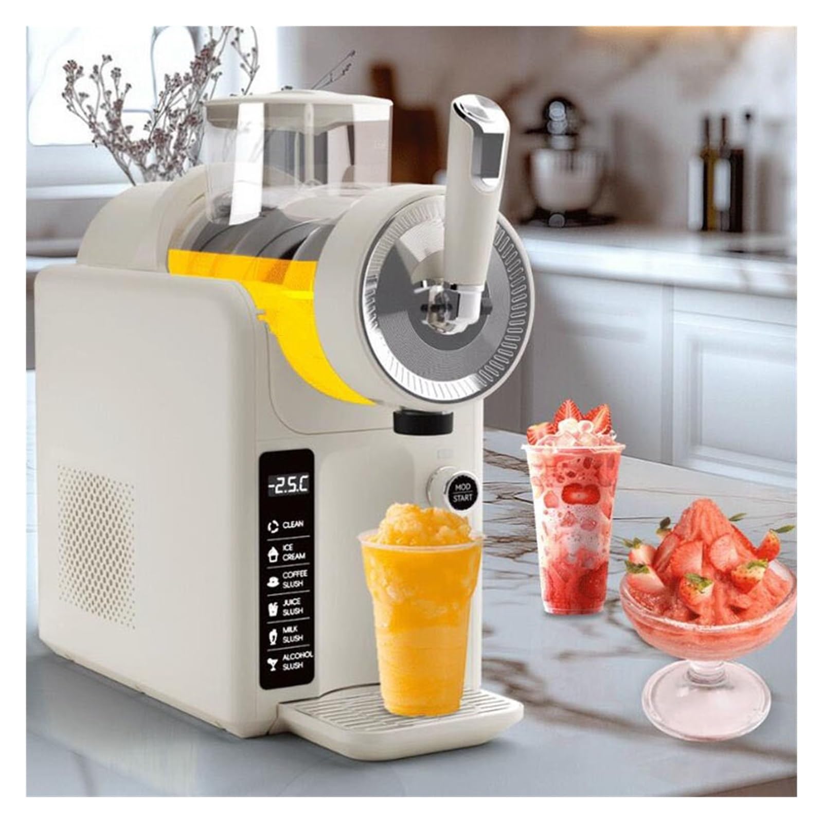 Mini Máquina De Granizado Portátil For Uso Doméstico, Helado con Capacidad 1,8 L, Exprimidor Batidos Hielo Potente TrituracióN De Hielo(White)
