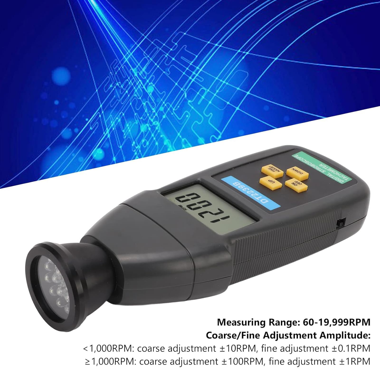 Tacómetro Digital Portátil Con Estroboscopio, Tacómetro Digital Con Flash Y Medidor De Revoluciones Con Pantalla LCD, Rango De Medición De Hasta 19 999 Rpm, Para Motores, Piezas De Máquinas Y Tornos