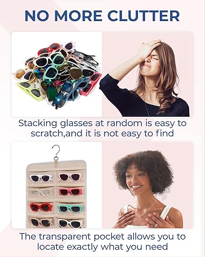 Miniatura 9 de BAGSMART Organizador de joyas colgante, estuche de almacenamiento para lentes de sol a prueba de polvo montado en la pared, estuche de viaje de