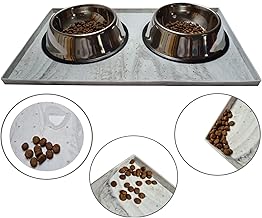 Dogbelly‎ rutschfeste Napfunterlage 50 x 30 cm Marmoreffekt für Katze Hund Fressnapf-Unterlage hoher Rand wasserdicht