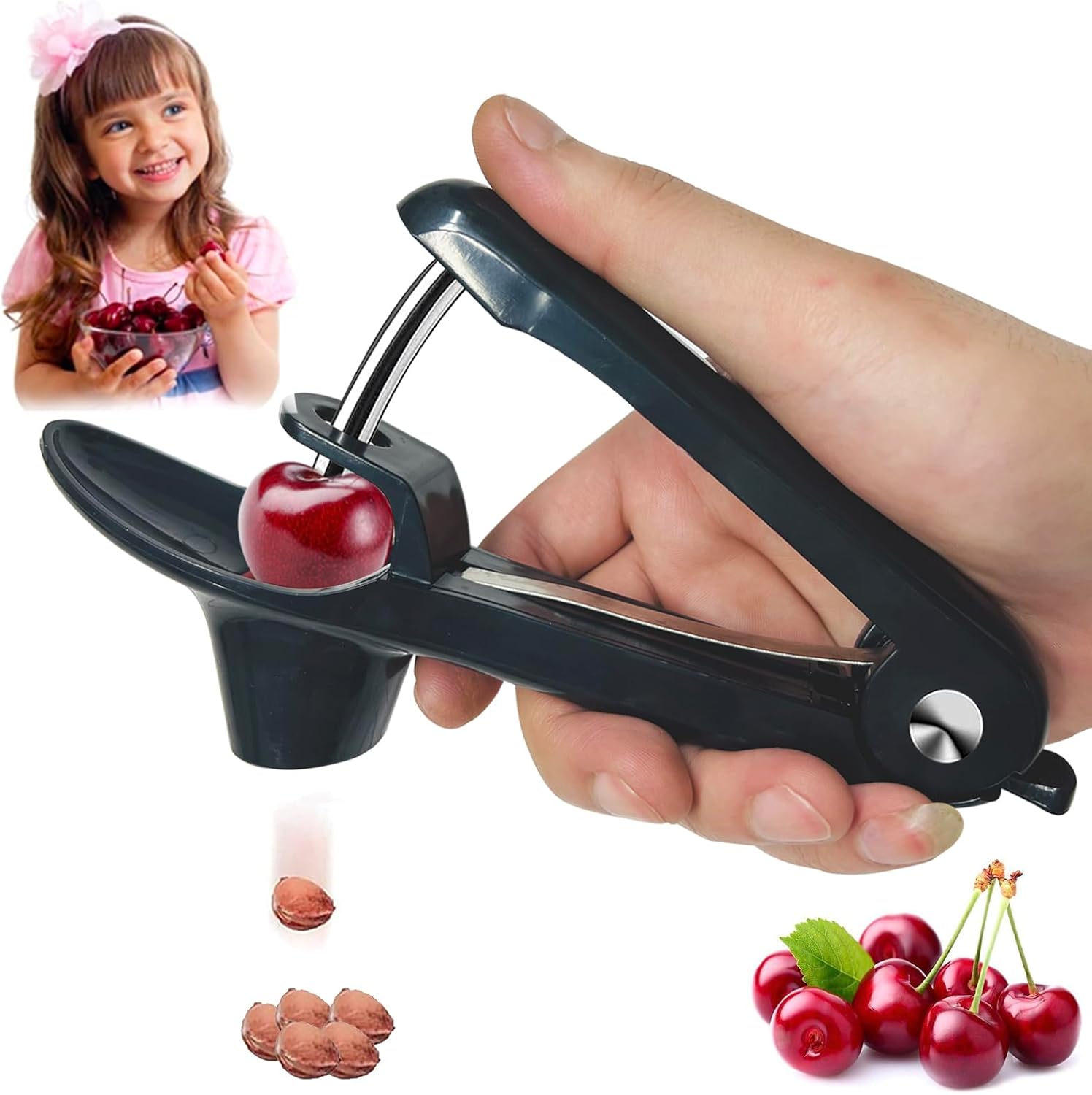 Cherry Pitter - Olive And Other Fruit Tools, Cherry Pitter With a Space-Saving Lock (RED)