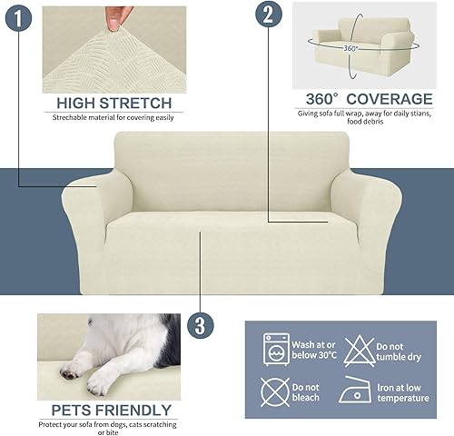 Miniatura 5 de JIVINER Fundas elásticas para sillón de 1 pieza, fundas para sofá de 1 plaza con parte inferior elástica para niños, mascotas (S, rombo beige)