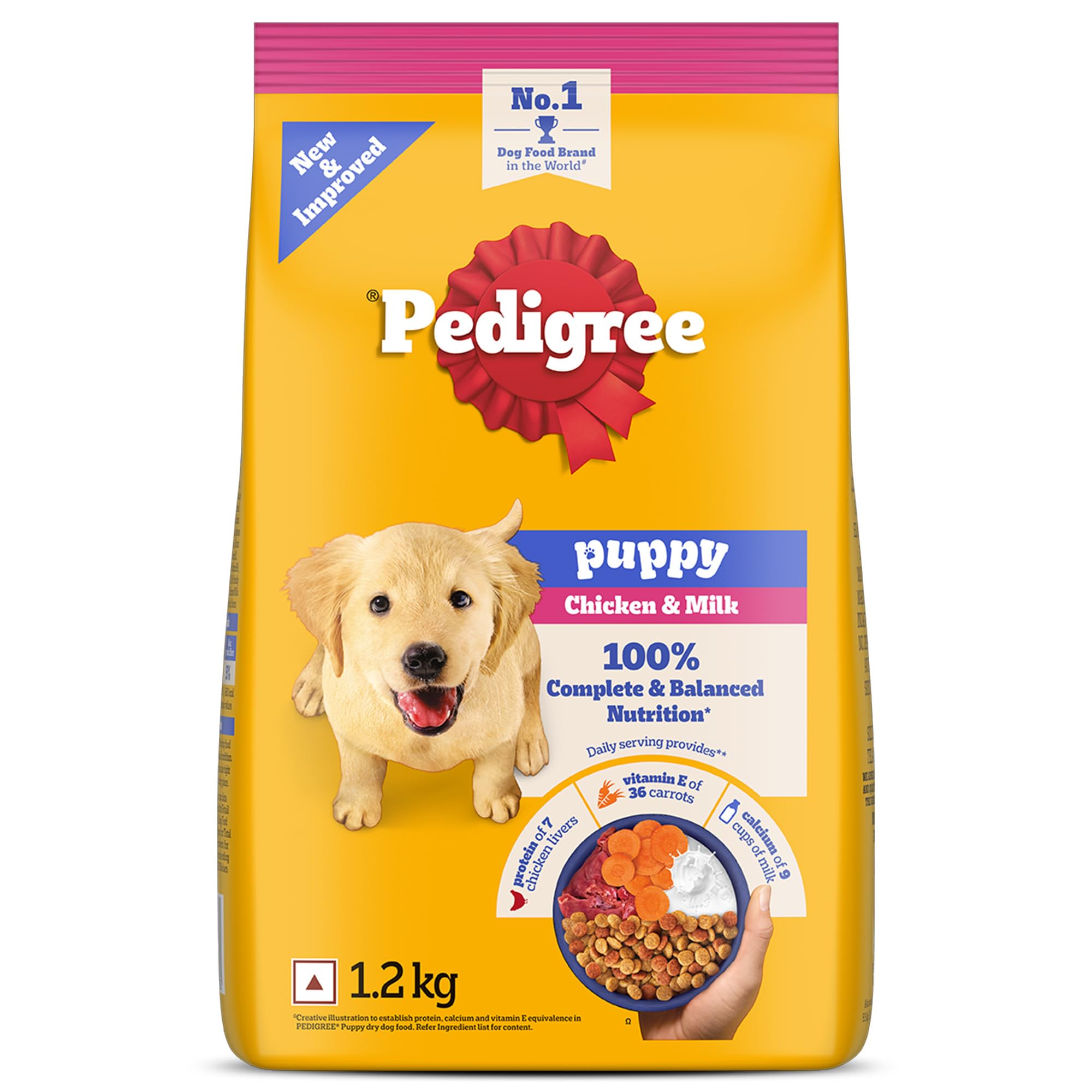 Pedigree Puppy Dry Dog Food, Chicken & Milk, 1.2 kg, Contains 37 Essential Nutrients, 100% Complete & Balanced Food for