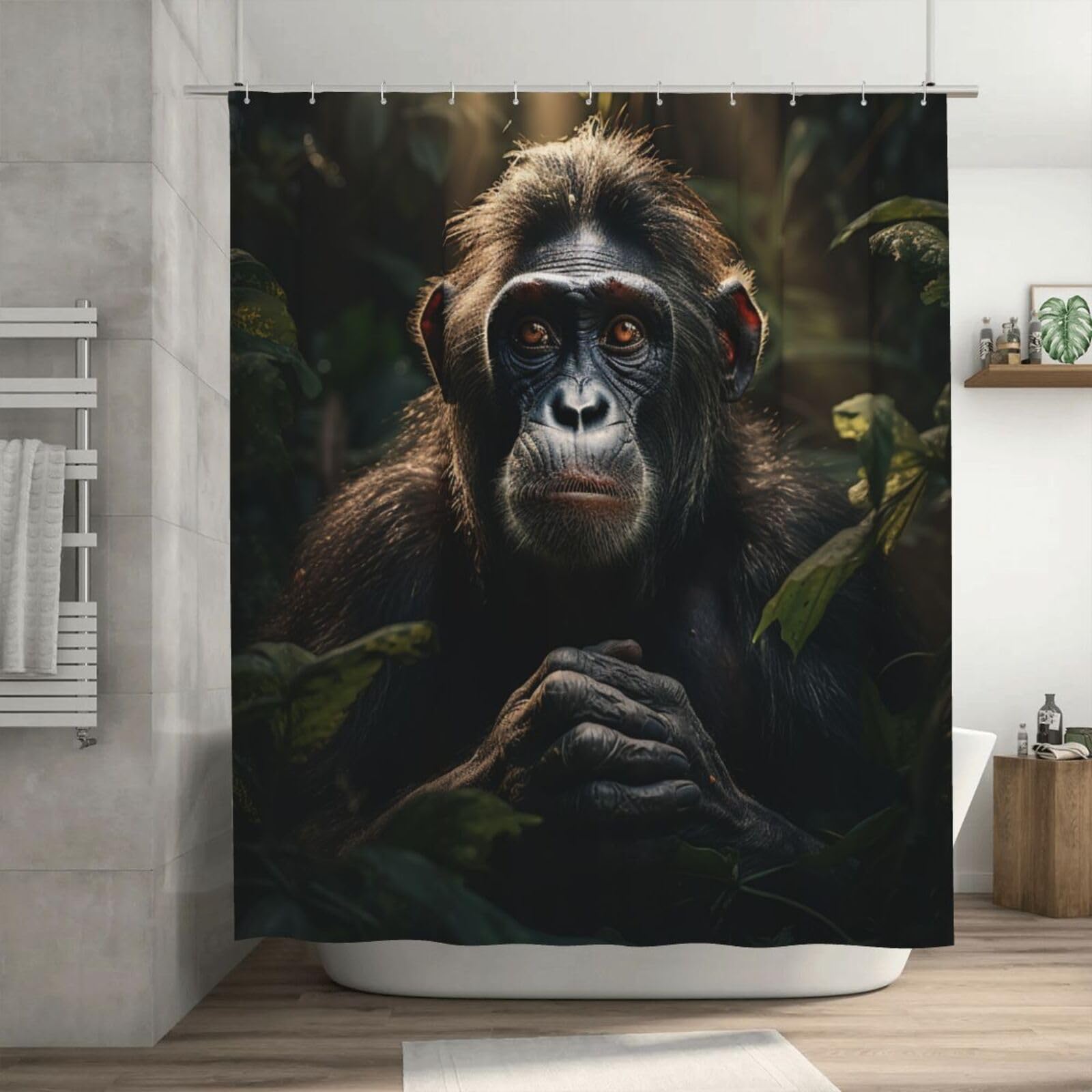 Rideau de douche singe jungle 182x182 cm imperméable et épais avec ses 12 crochets inclus