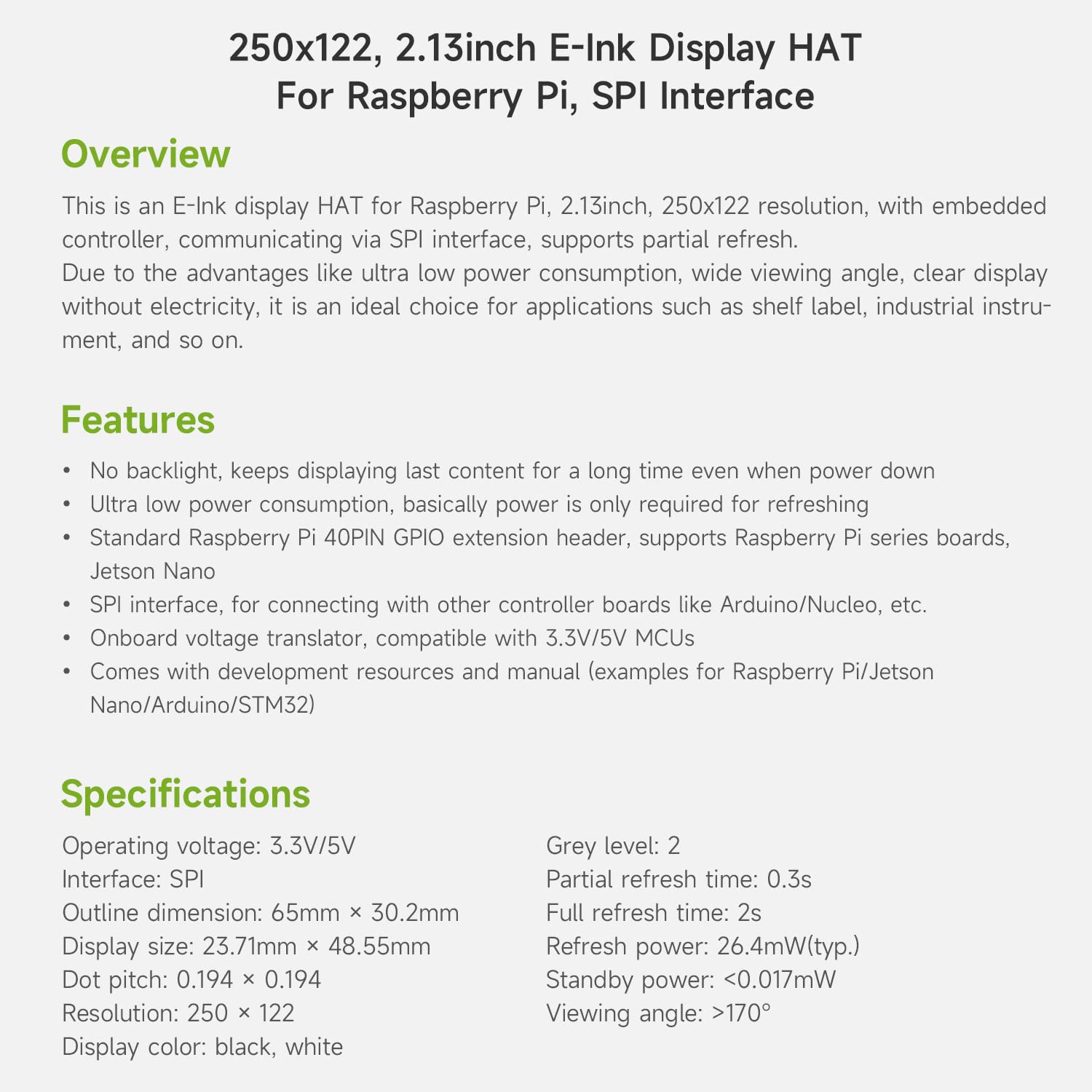 Display E-Paper 2.13 Pollici 250x122 Pixel - Per Raspberry Pi/Jetson Nano/STM32 - Basso Consumo - Foto 11