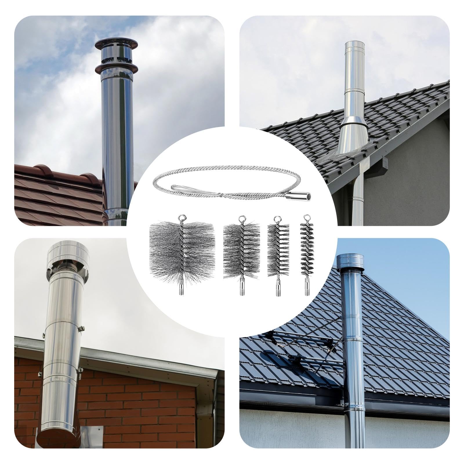 Set di 4 Spazzole per in Filo D'acciaio con Manico Lungo 1 Metro, Versatile E Adatto per Cappe Aspiranti E Altro Ancora, 40 60mm 130mm 170mm