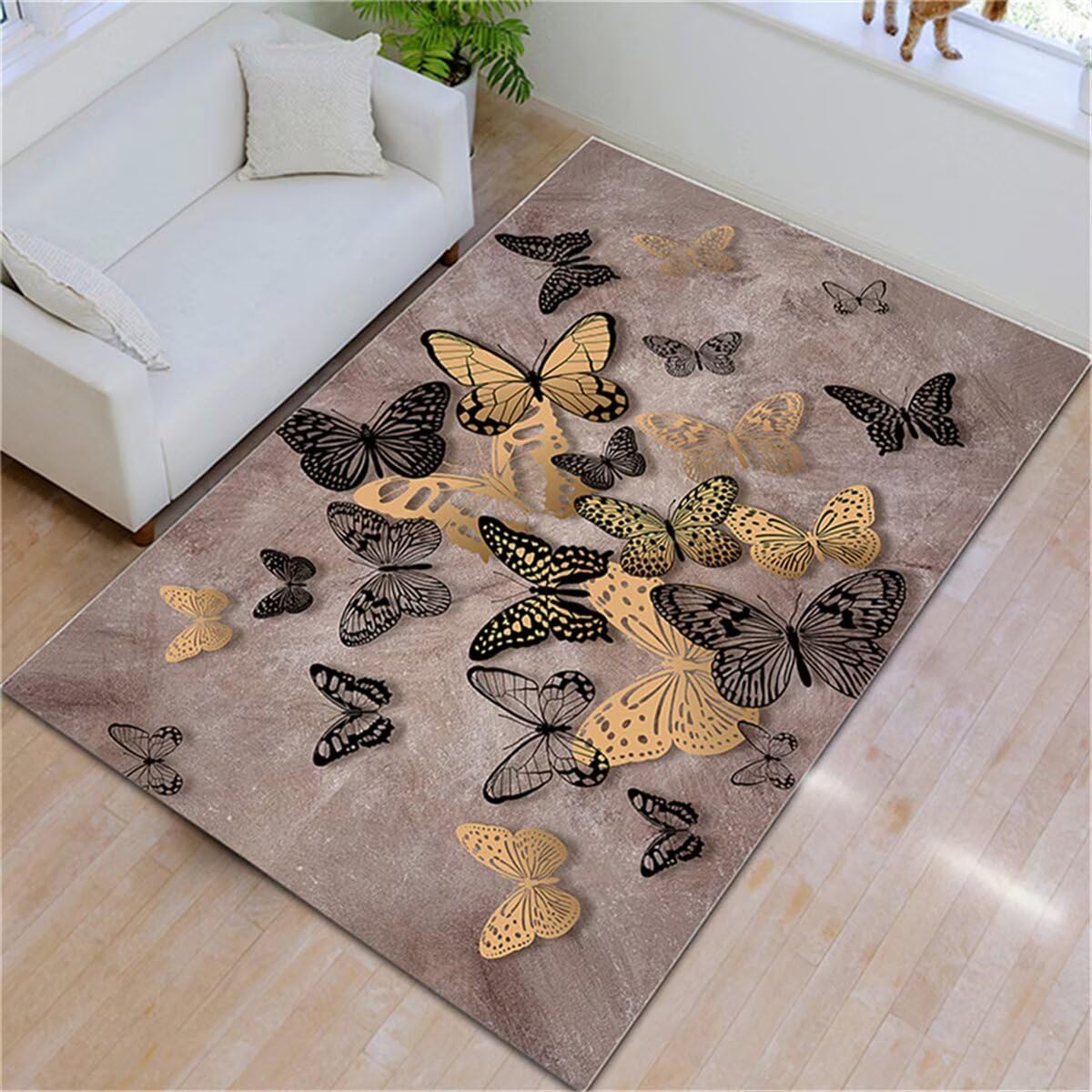 Tapis chambre de fille 140x200cm noir jaune grand tapis de salon rectangulaire papillon