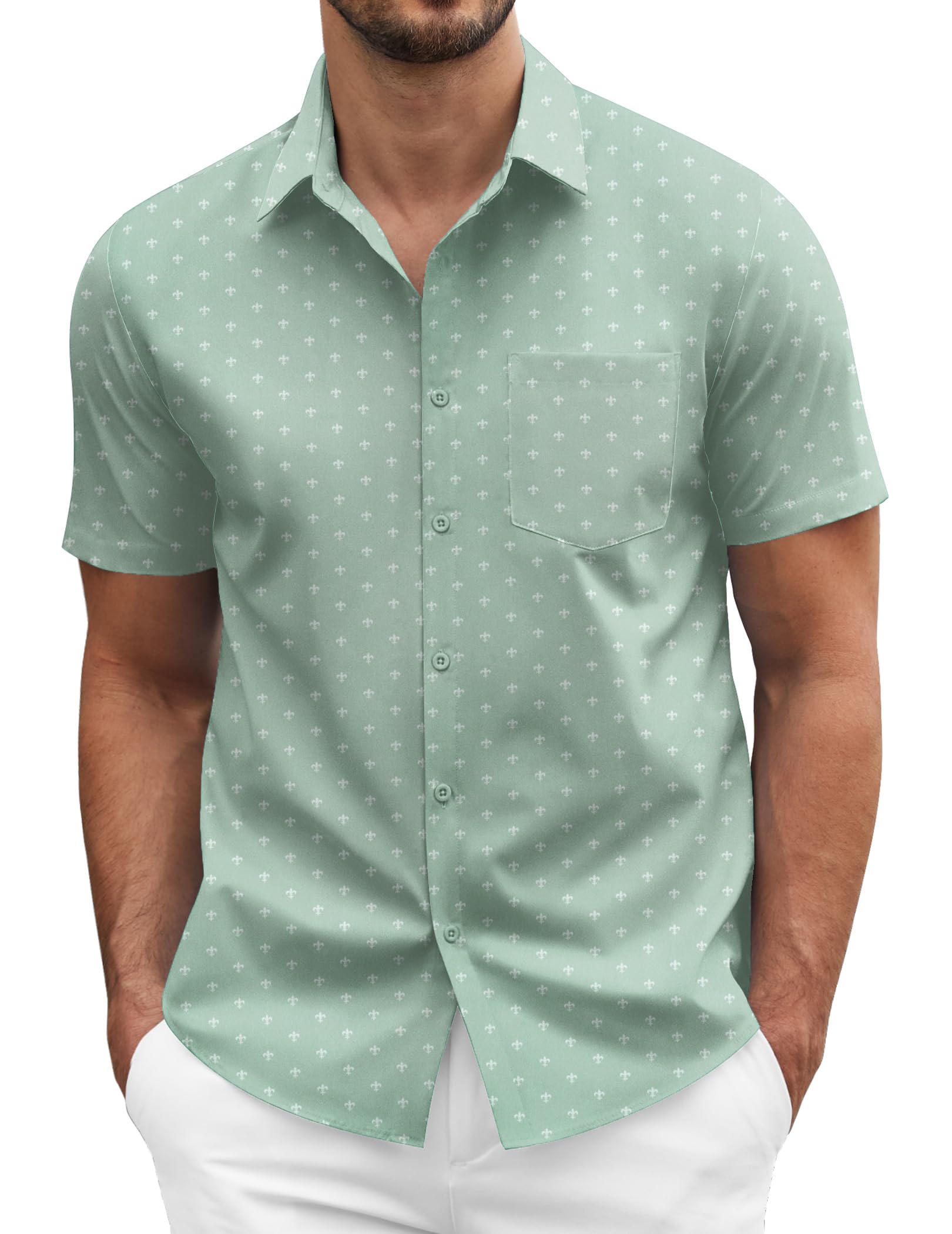 Men's Short Sleeve Casual Button Down Shirt Business Untucked Dress Shirts with Pocket