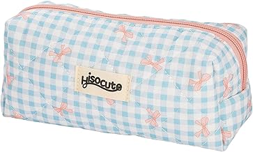 MEISO Trousse à Crayons pour Filles, Pencil Case, Trousse Scolaire en Coton Matelassé avec Nœud Imprimé, Trousse De Papeterie, Trousses De Maquillage, Trousses à Crayons avec Fermeture éClair((Bleu)