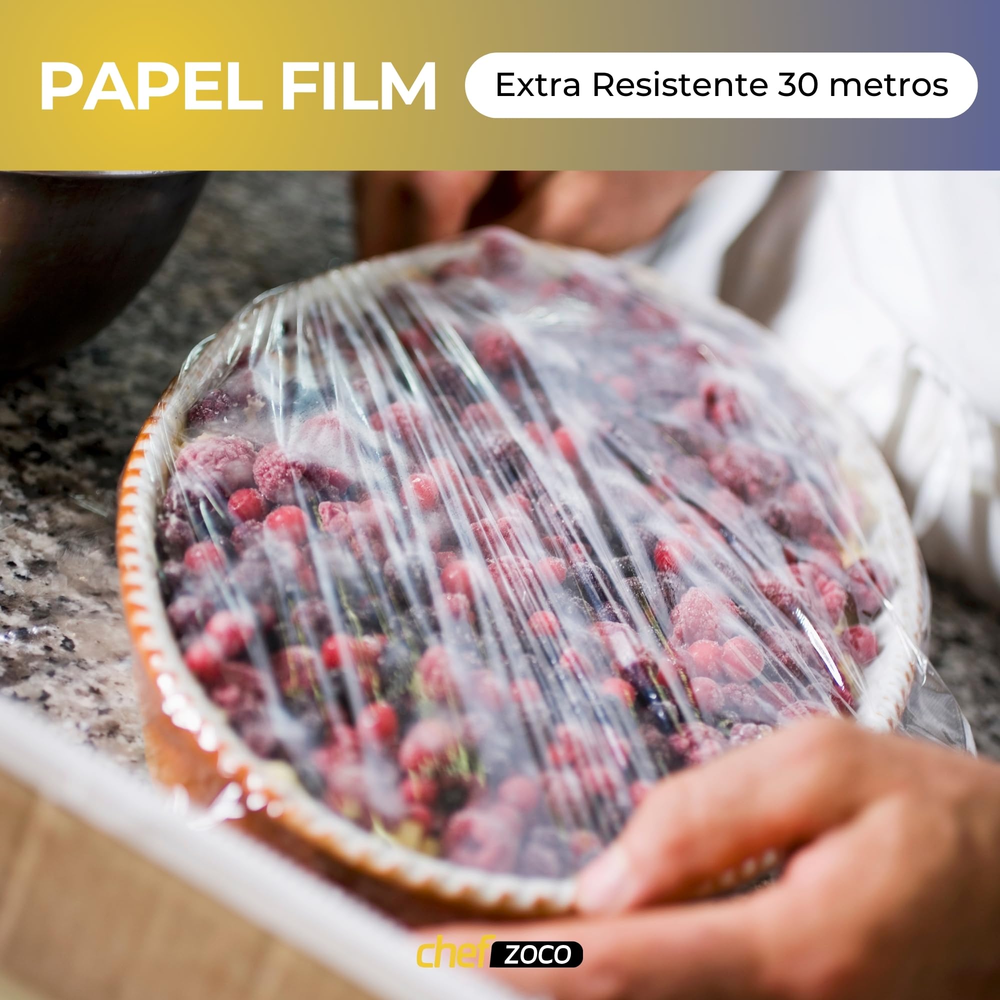 Papel Film Transparente extra resistente, papel transparente para conservar alimentos, Rollo de papel de cocina, fácil de cortar, extra resistente, 29 cm de ancho x 30 m de largo, 1 unidad - imagen 2