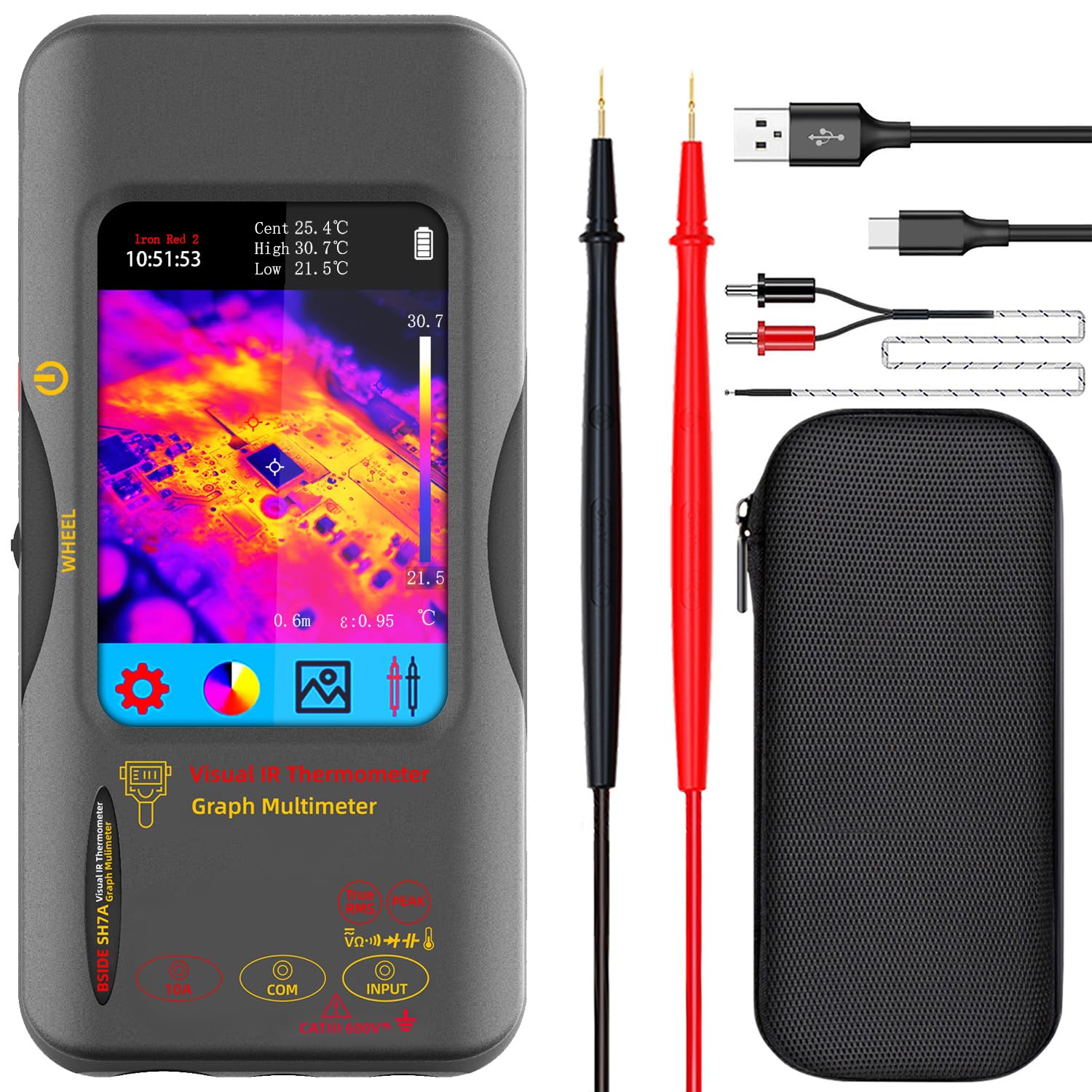 BSIDE Thermal Imager Multimeter 2 in 1, 320×320 IR Resolution with 20000 Words Multimeter 3.98'' Touchscreen 25Hz Infrared Thermal Camera 15 Thermal