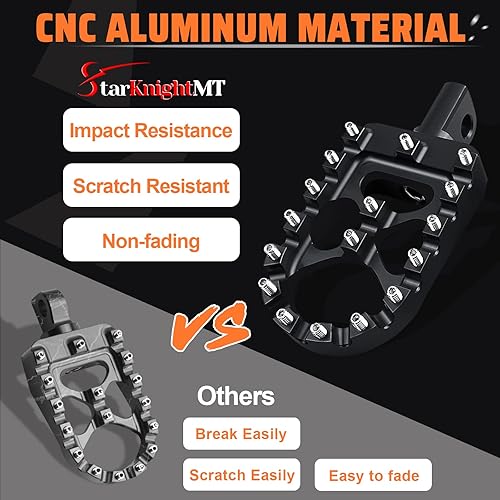 Vista 4 de StarknightMT Estriberas anchas CNC de 360° Roating MX Foot Pegs Chopper Bobber Style Compatible con Dyna Fatboy Sportster Iron 883 (negro)