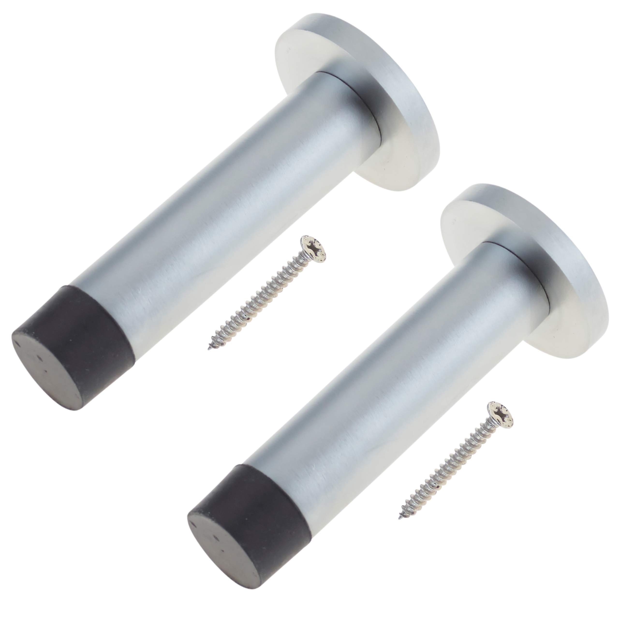 Eai Silver Door Stop | Projection Wall Door Or Skirting Mounted | Satin Chrome | Pack Of 2