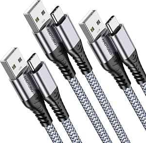 ANDTOBO USB C Cable, [3 Pack, 3.3FT] 3.1A USB to USB C Fast Charging Nylon Braided USB C Charger for iPhone 17 Air iPhone 16 15 Pro Max Plus, Samsung S21 S22 S23 S23+ S20 S10 S9, Note 20, Pixel 7