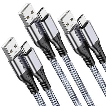 ANDTOBO USB to USB C Cable, 3 Pack 3.1A USB to USB C Fast Charging Nylon Braided USB C Cable for iPhone 17 Pro Max/17 Air/16 15 Pro Max Plus, Galaxy S21 S22 S23 S20 S10 Note 20, Pixel 7-3.3FT