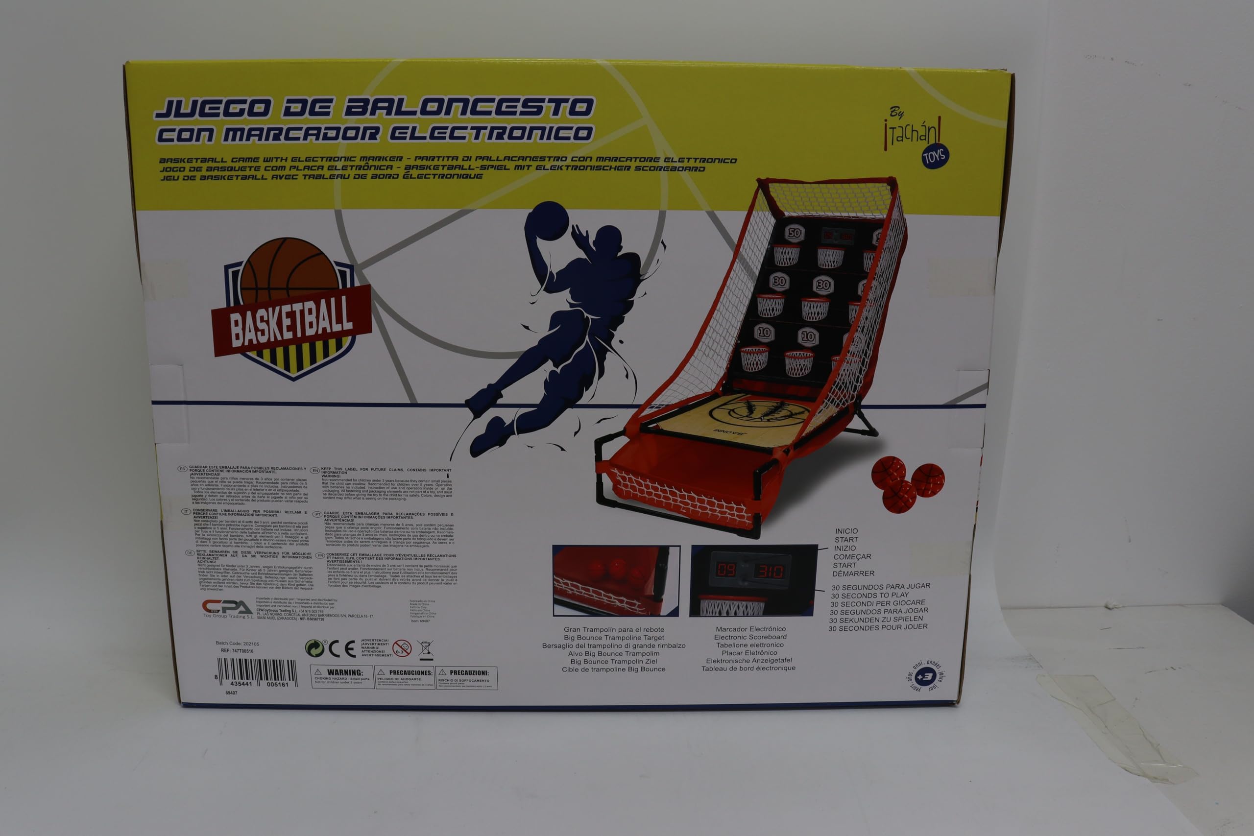 Tachan - Juego de Baloncesto con Marcador electrónico, 9 canastas en Diferentes Alturas con diversas puntuaciones, Mejora destrezas Deportivas y de concentración (747T00516)