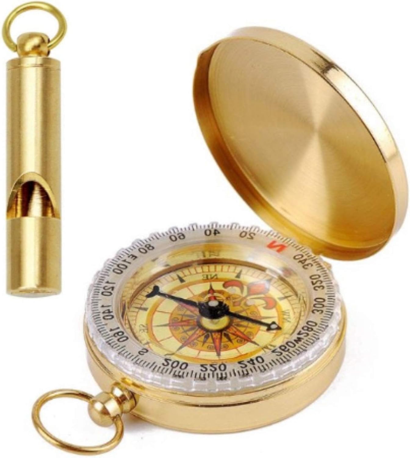 Brass Compass – Includes Solid Brass Whistle – New Version – Survival Set – 105 Decibels – Survival Kit – Solid Brass Compass – Carry in Pocket or on Necklace – Two Pieces Brass Compass – Includes Solid Brass Whistle – New Version – Survival Set – 105 Decibels – Survival Kit – Solid Brass Compass – Carry in Pocket or on Necklace – Two Pieces