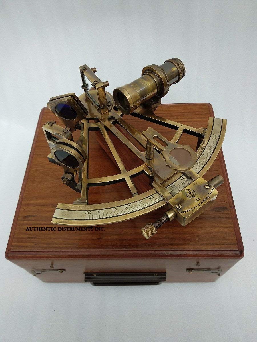 Sestante nautico in ottone anticato da 20,3 cm, con scatola di legno, regalo nautico