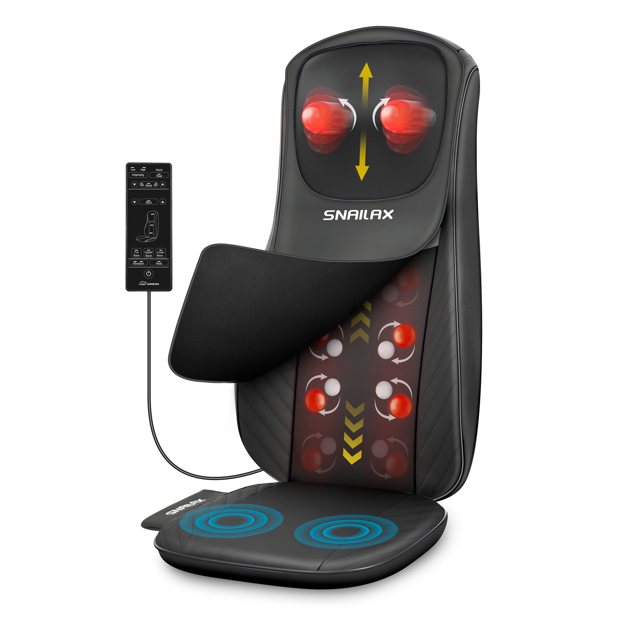 Snailax Asiento de Masaje Shiatsu Mejorado para Masaje de Cuello y Espalda, almohada de masaje para espalda/cuello/hombros, masajeador de espalda con masaje vibratorio, regalo para hombres y mujeres