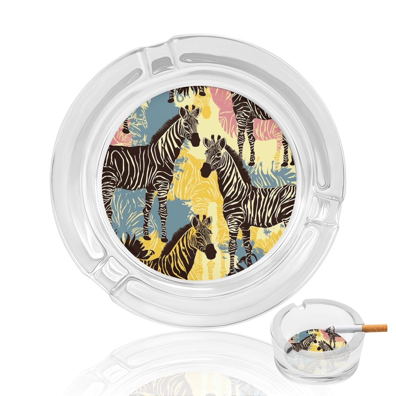 Giraffe And Zebra Glass Ashtray for Cigarette,Cigarette Ashtray for Indoor Or Outdoor Use,Cigar ash trays case with 3 Notches-Glass Decor Gift for Men Smokers