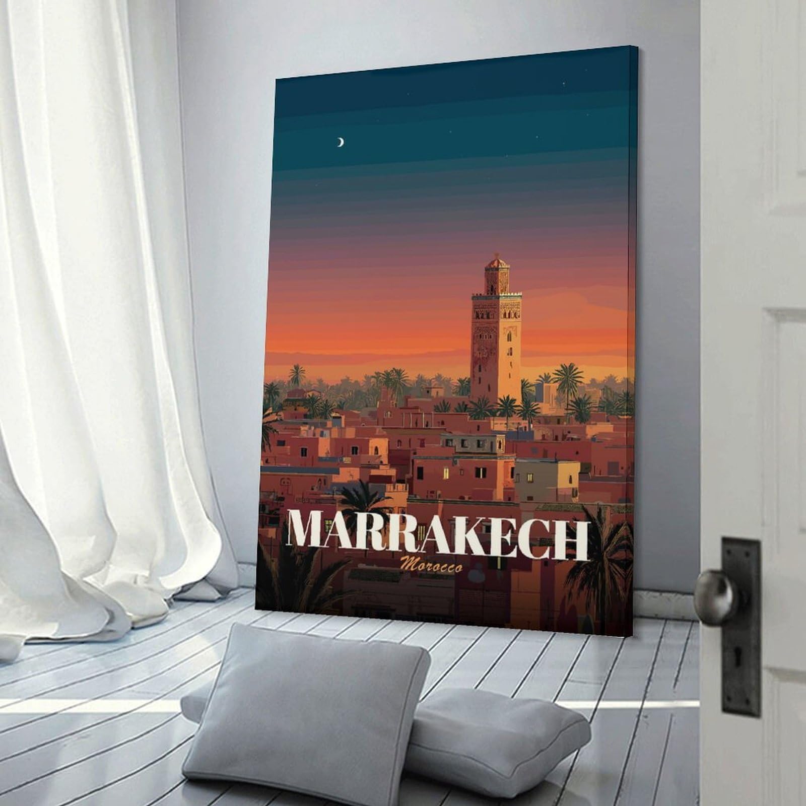 Junmoney Marrakech Morocco Cityscape at Sunset Canvas Wall Decor, 20x30inch(50x75cm), for Gallery Wall Decor And Room Displays, Wall Decor Suited to Curated Displays