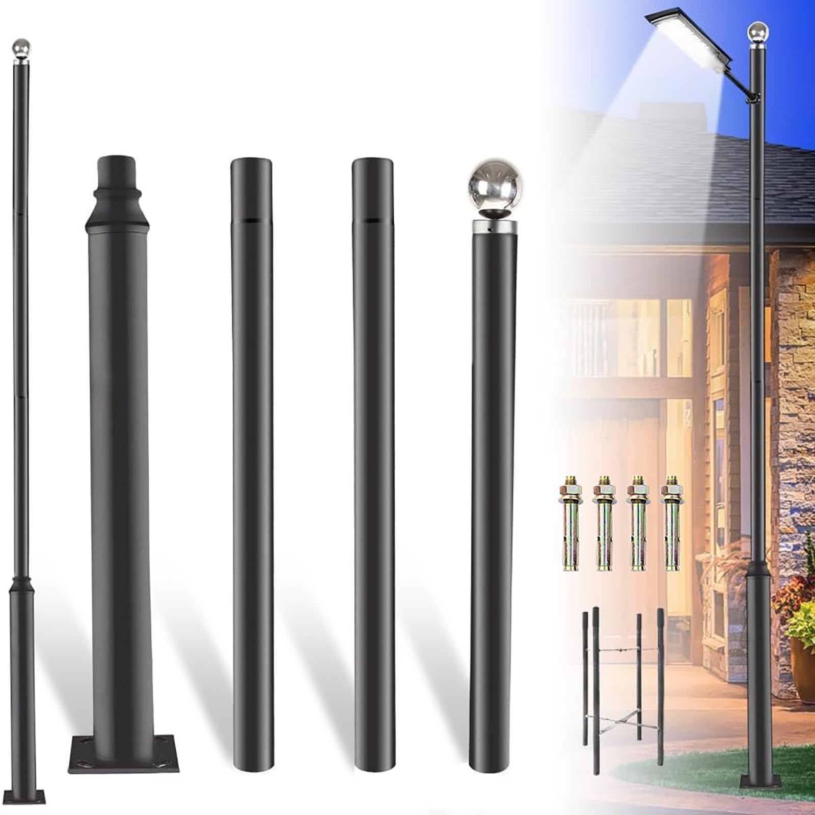 Photo 1 of ***PARTS ONLY****UNDADE Street Light Pole 13Ft, Outdoor Solar Street Lamp Post with Base,Sub-Assembly of Street Light Poles for Backyard, Street, Patio,Park,Parking,Walkway (13FT Black 114+76mm)