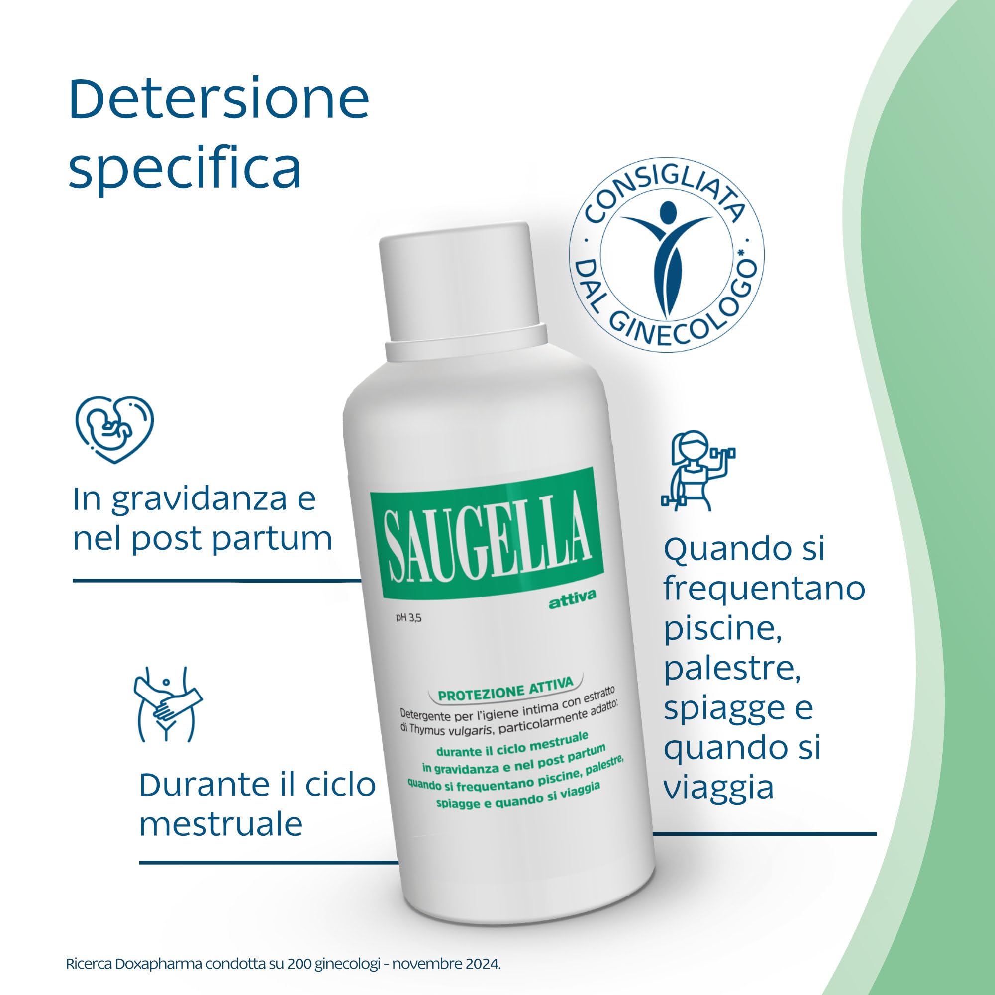 Saugella Attiva, Detergente Intimo Antibatterico, pH 3.5, con Estratto di Timo, Adatto Post Parto, in Gravidanza e Durante il Ciclo Mestruale, 750 ml