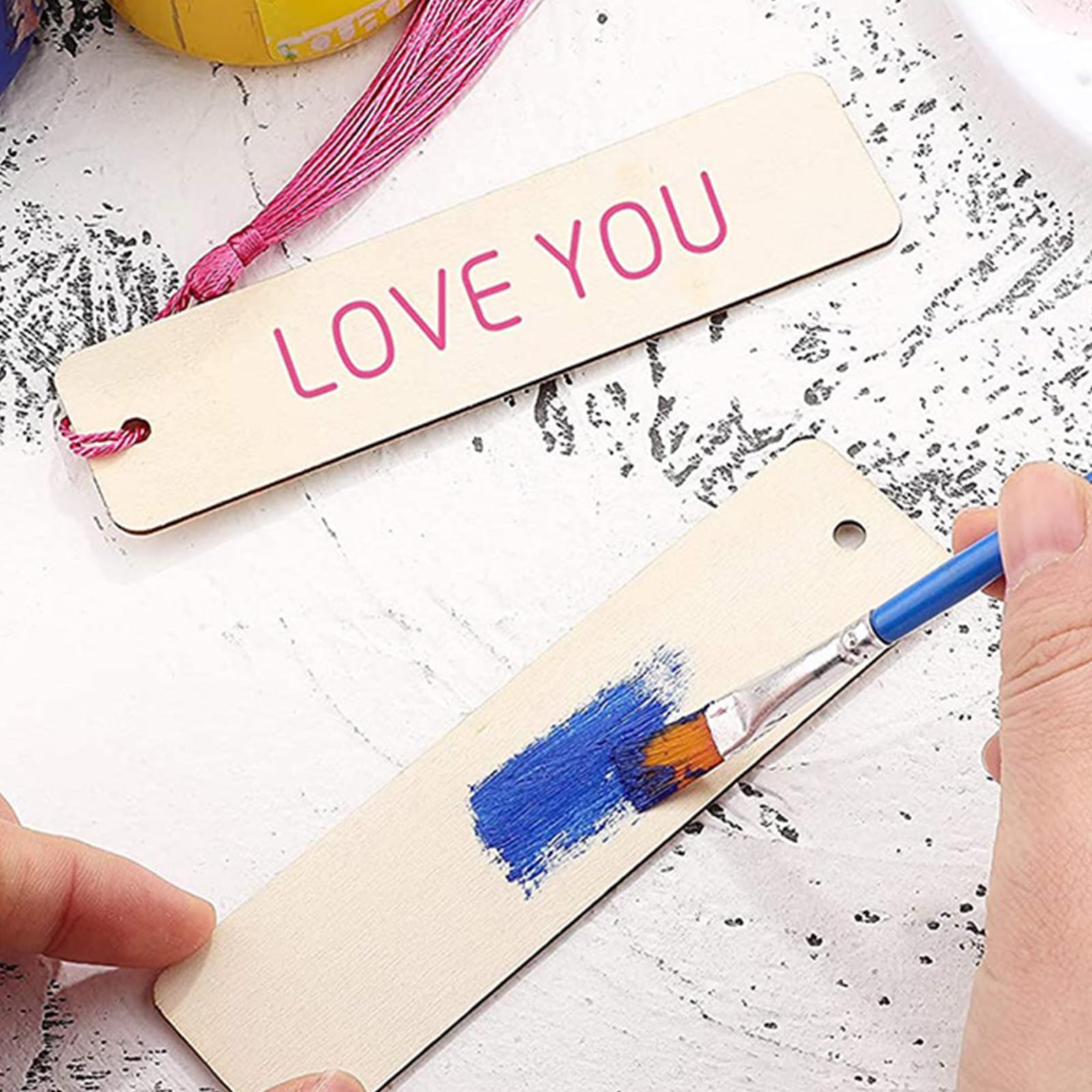 Book Lover Gift Jyongmer 50 Sets 6 X 2 Inch Large Size Wooden Bookmarks With Hole And Ropes, Unfinished Wood Bookmark Blanks Rectangle Blank Bookmark For DIY Crafts, Painting, Wedding, Birthday Party