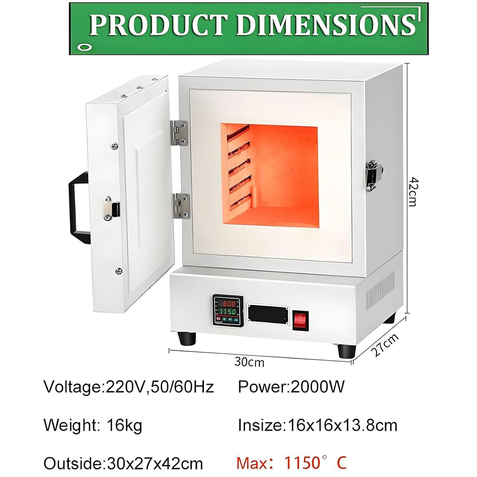 Elektrischer Muffelofen,1150°C/2102°F Geschlossener Hochtemperatur Laborofen,2000W Widerstands-Ofen Schmuckbearbeitungsofen mit Intelligenter Temperaturanzeige,Gleichmäßige Erwärmung