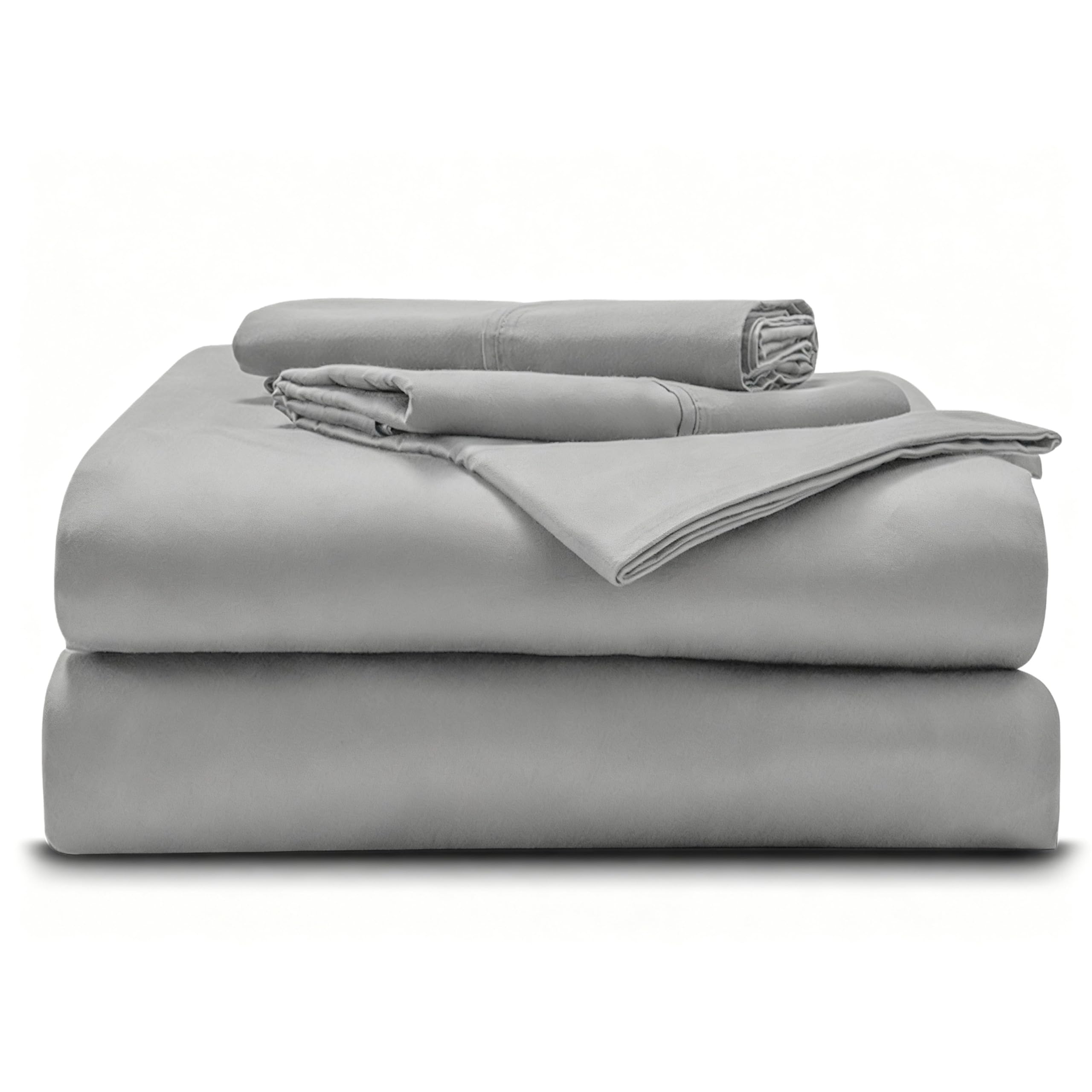 Alaskan King - 108" x 108" Size Luxury 600 Thread-Count 100% Egyptian Long Staple Cotton Sheets Set Sheet Set Sateen Weave Soft &amp; Silky Feel 21" Extra Deep-Pockets - Alaskan King, Light Grey