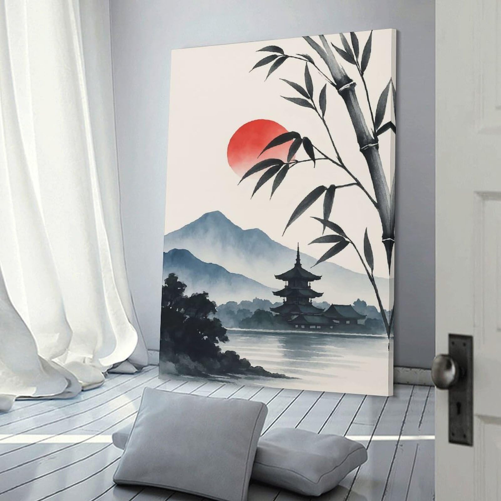 Junmoney Japanese Scenery Print Wall Art Print, 24x36inch(60x90cm), for Entrance Spaces, Stair Walls Or Halls, Home Artwork for First Impressions