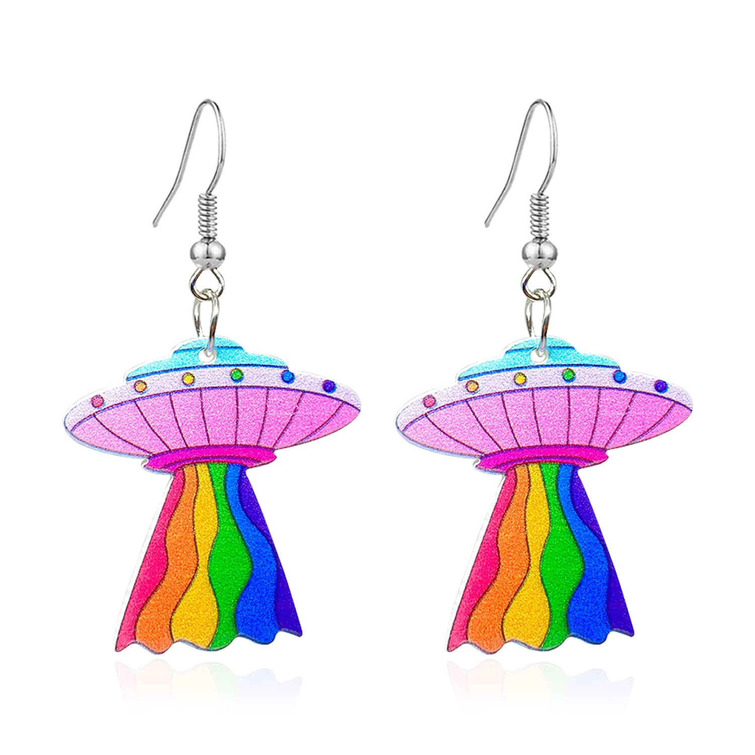 TIANBANGSHI Cute Smiley Face Rainbow Acrylic Earrings Novelty UFO Dangle Drop Earrings Weird Goose Flag Earrings for Women Girls