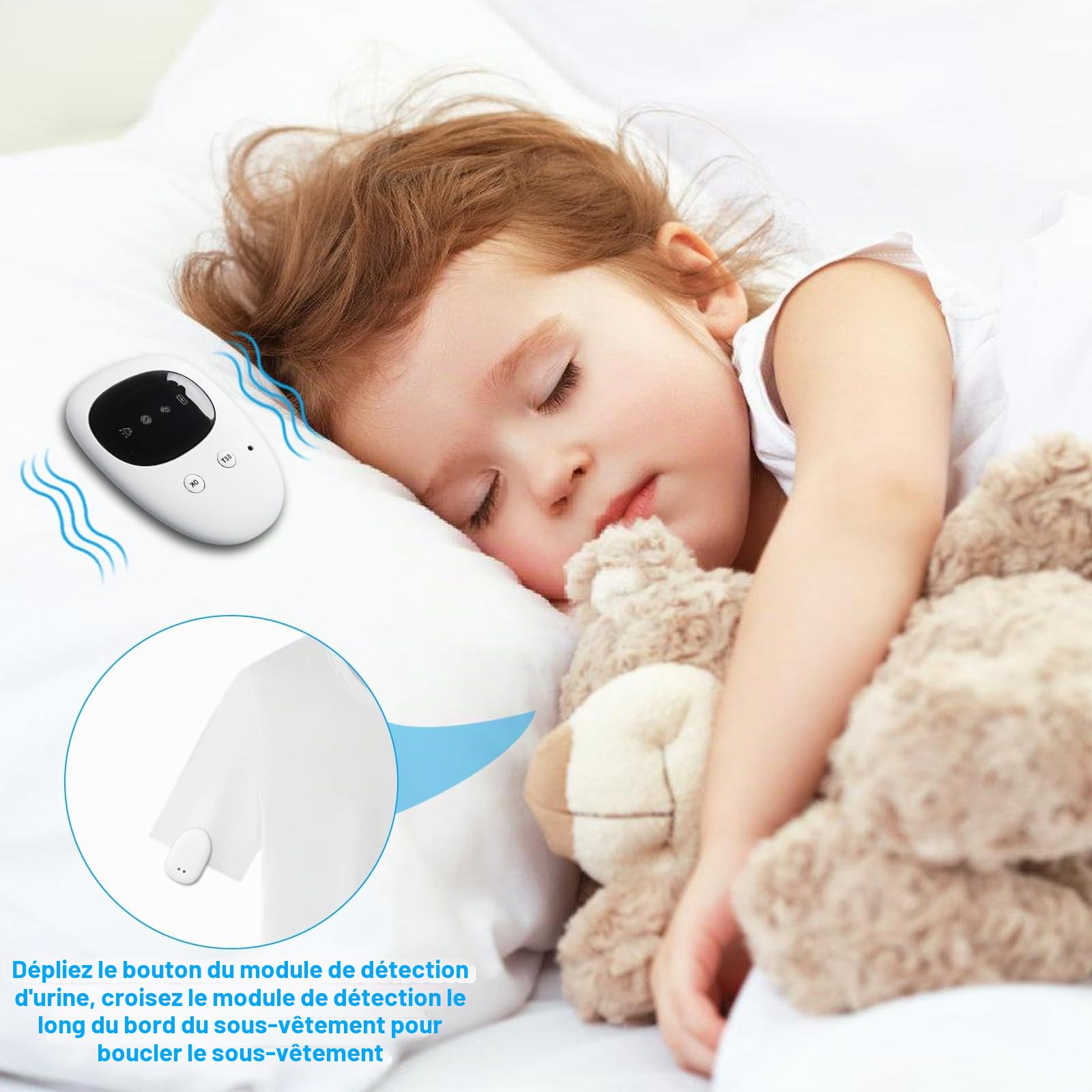 Alarme sans fil pour garçons et filles - Alarme anti-énurésie avec 3 modes de fonctionnement - Rechargeable par USB - Alarme d'urine sans fil pour enfants - Pour surmonter l'énurésie