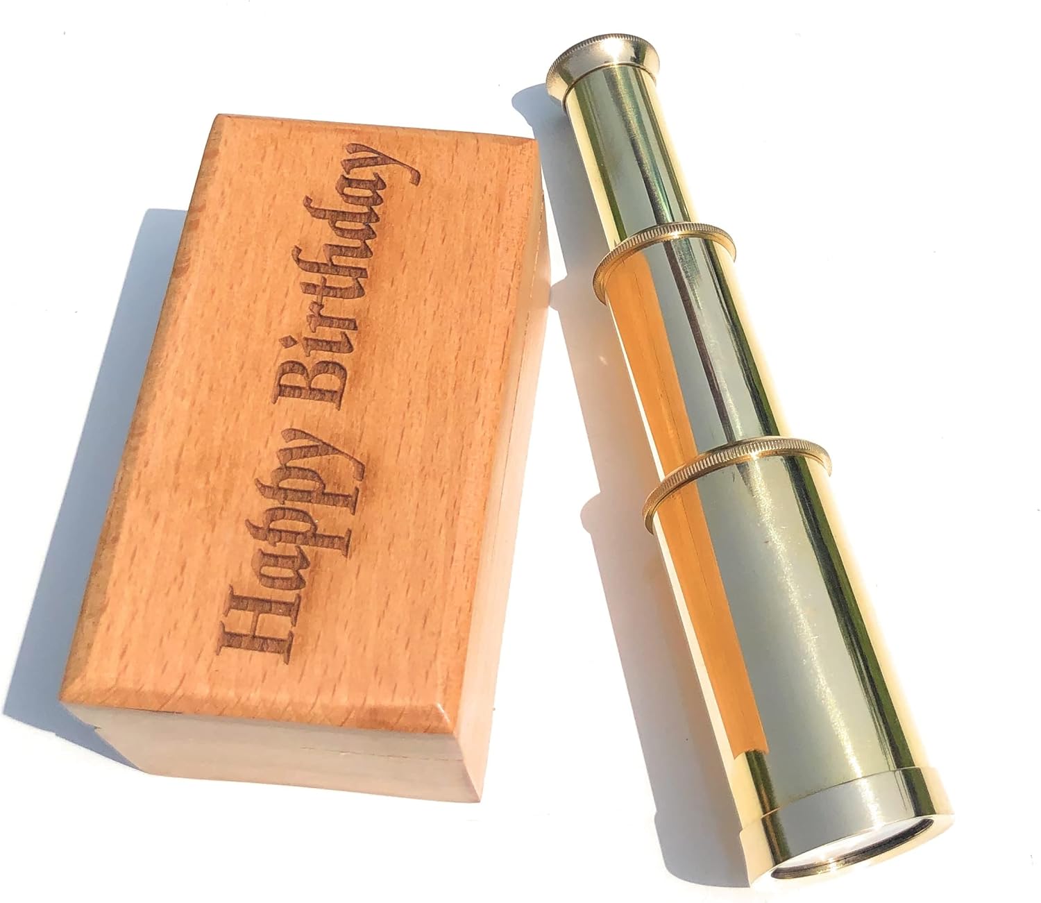Brass Telescope Pirate Spyglass with Personalized Wooden Box 6 Inch Handheld Nautical Sailor Gift (Birthday Design 3)