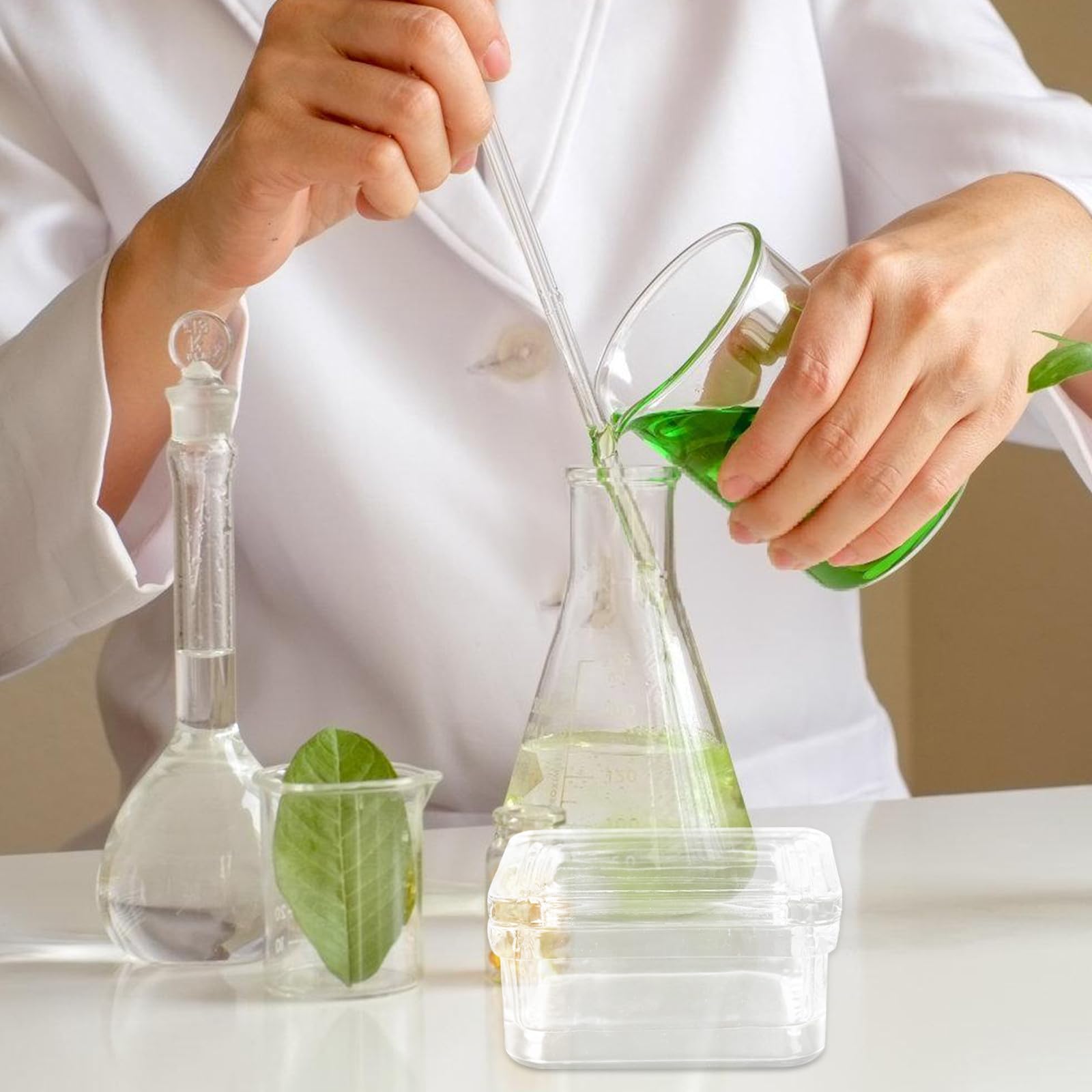 Healeved Barattolo in Vetro per Colorazione Coperchio Trasparente, Supporto per 10 Vetrini, Riutilizzabile per Esperimenti di Ricerca Scientifica