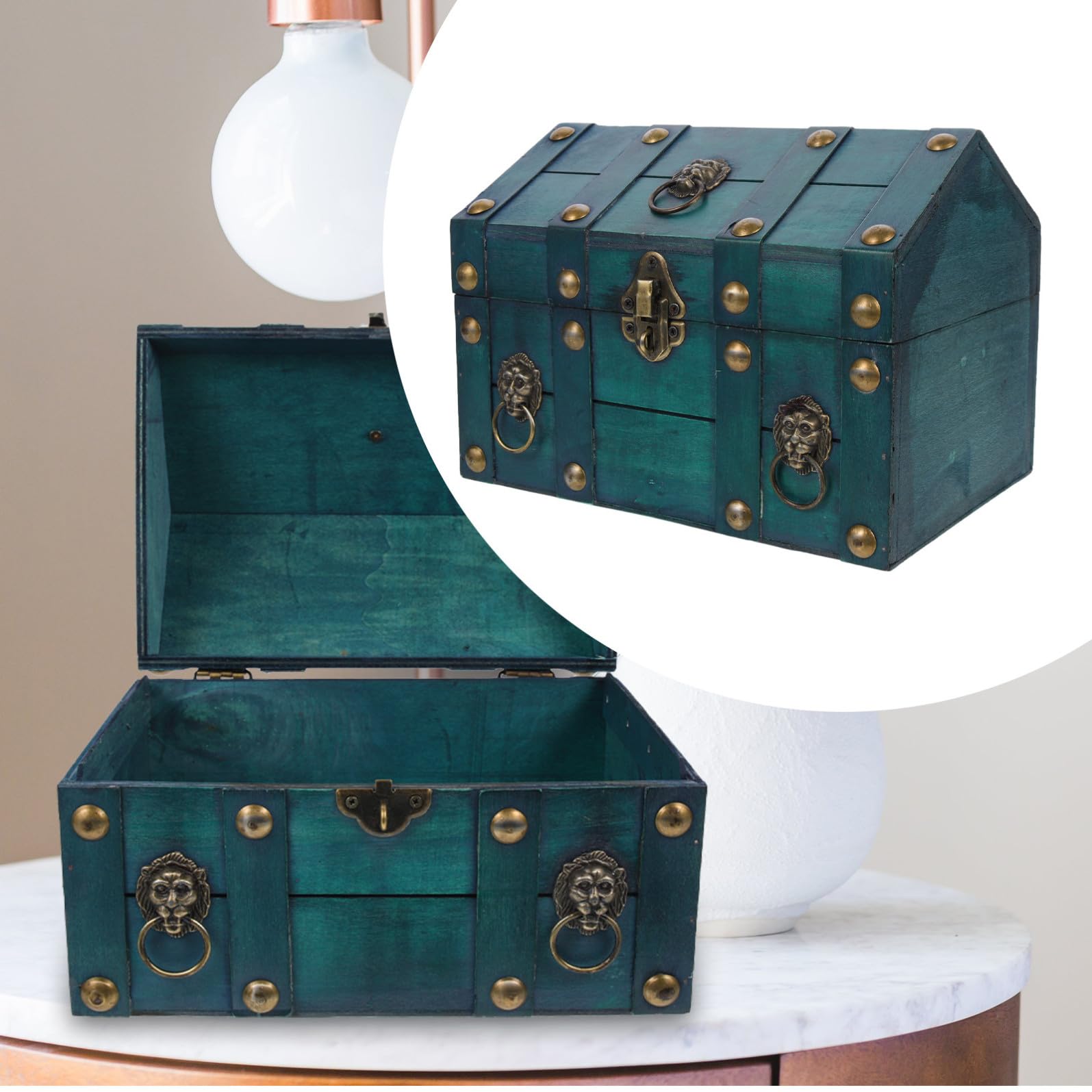 Healeved Scatola di per e Piccoli Oggetti in Legno Vintage Verde, Robusta e Chic con Retrò