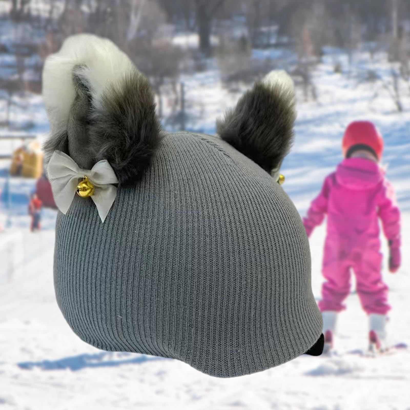 Pokrowiec na kask narciarski śnieg ochraniacz kreatywny sporty zimowe kask narciarski dekoracja szary kotek, szary kot, 55-62 cm