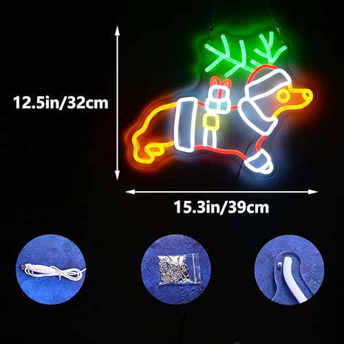 Miniatura 3 de Letrero de neón de Navidad de Salchicha Dachshund Sombrero de Santa LED Regalo de Navidad para niños, amantes de mascotas, lámpara de astas de