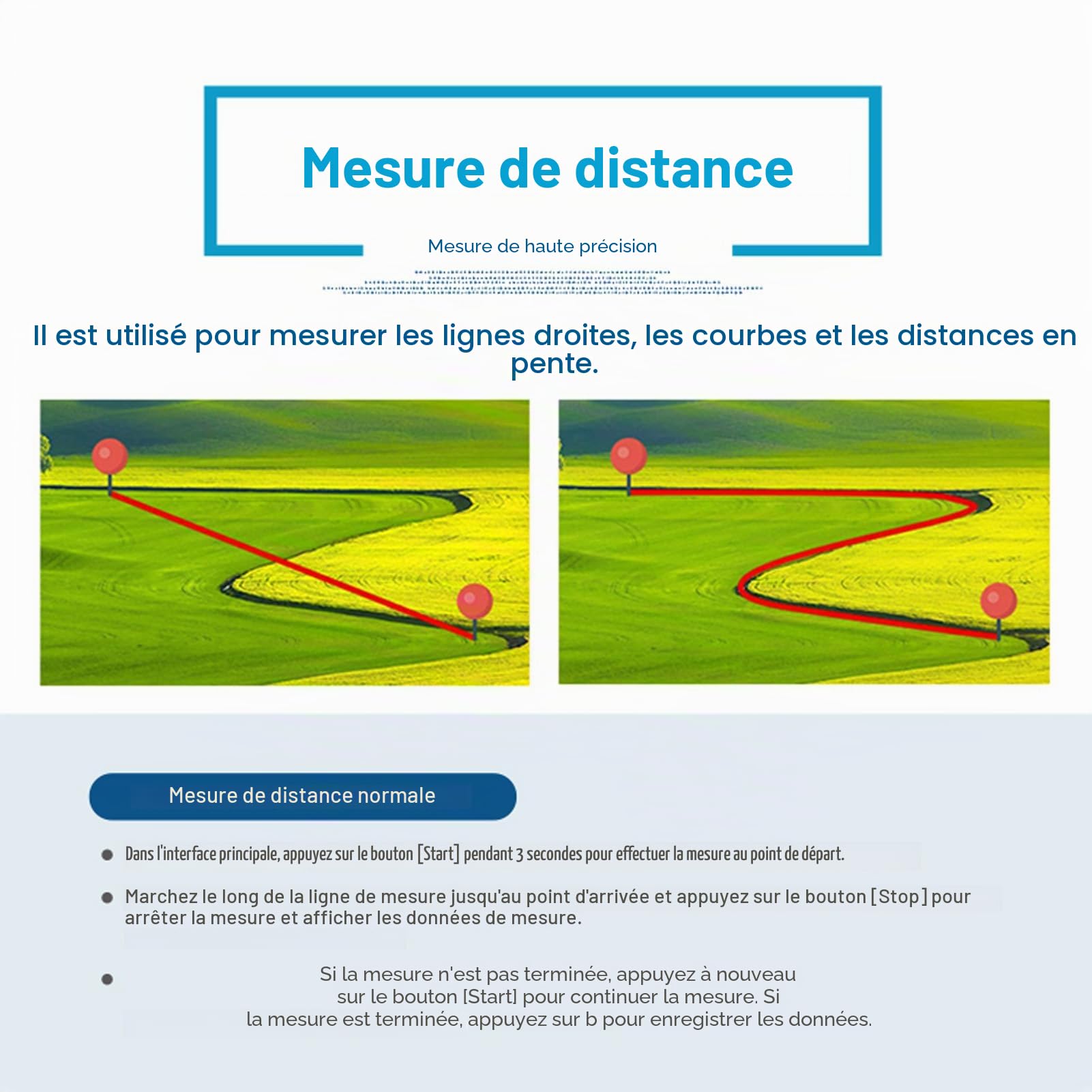 Mémètre de Terrain, écran de Couleur 2,4 Pouces GNSS Mandheld Mandheld Manding, Mini Outil de Mesure de la Zone GPS de L'arpenteur GPS Portable, la Pente, la Mesure à Distance