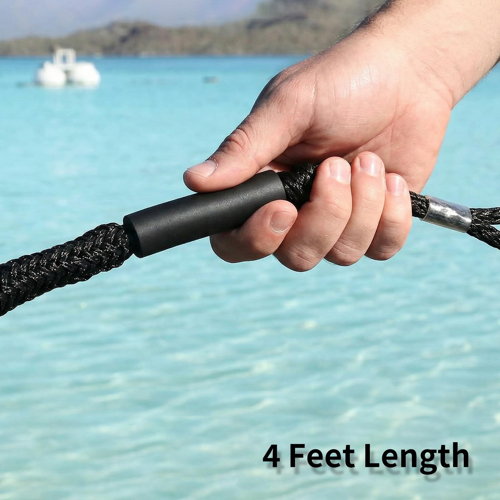 NewDoar Lot de 4 Amarres élastiques 2200 LBS pour Bateau, Ligne d’ancrage avec flotteurs latéraux en Mousse, pour voilier, Kayak, Paddle, Bateau en Bois, Accessoires Nautiques (1,2 m, Noir)