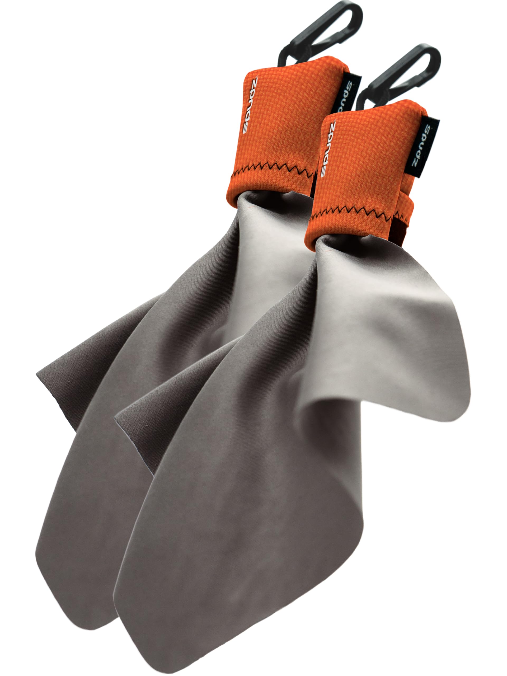 SPUDZ Ultra Microfiber Lens Cleaner with Closeable Bottom – Clip-On Pouch, Washable – for Binoculars, Scopes, Glasses, Screens | Ultra Blaze Orange, 6 x 6 Inch (2-Pack)