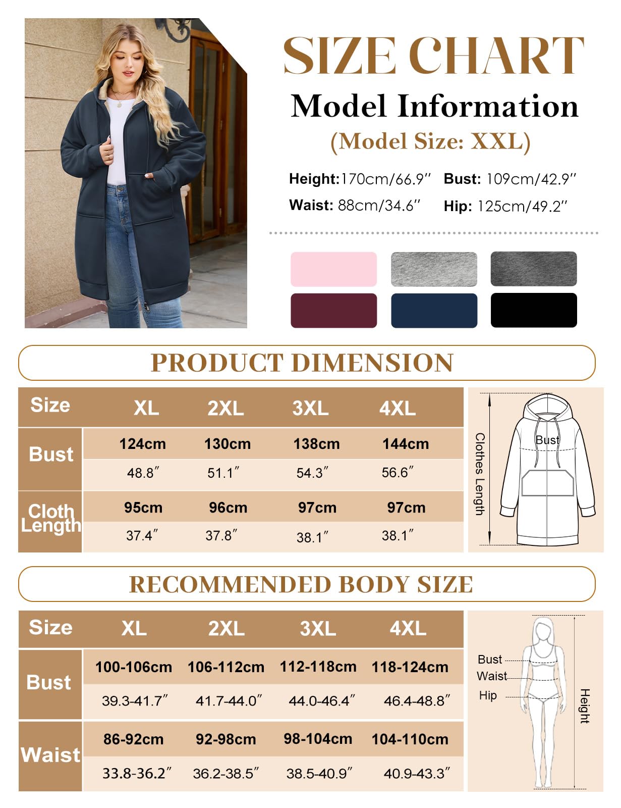 CMTOP Longue Sweat Zippé Femme Cotton Chaud Veste à Capuche Oversize Casual Manteau en Polaire Grand Taille avec Poches Hoodie Chic et élégant Automne Hiver Outerwear