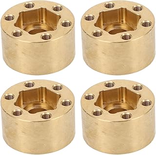 4Pcs Wheel Hubs Brass Weights, RC Gold Brass Wheel Hex Hub Widen Weight Adapters for 1.9 2.2inch Beadlock Wheel Rim Widen Adapter for Axial Scx10, Capra, VS4 10, Gen8 1/10 RC Trailer